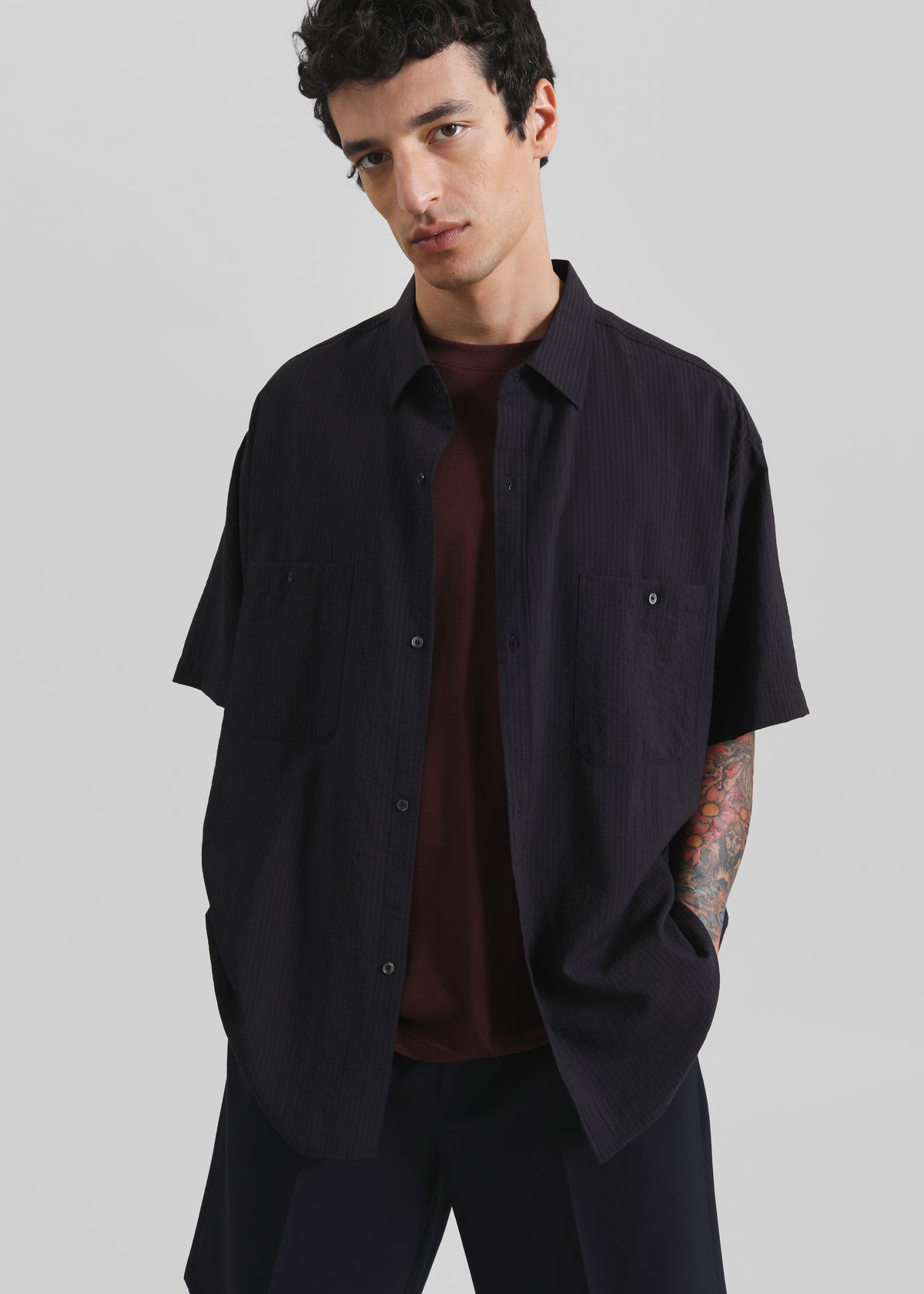Preston Fluid Striped Shirt - Black - 5