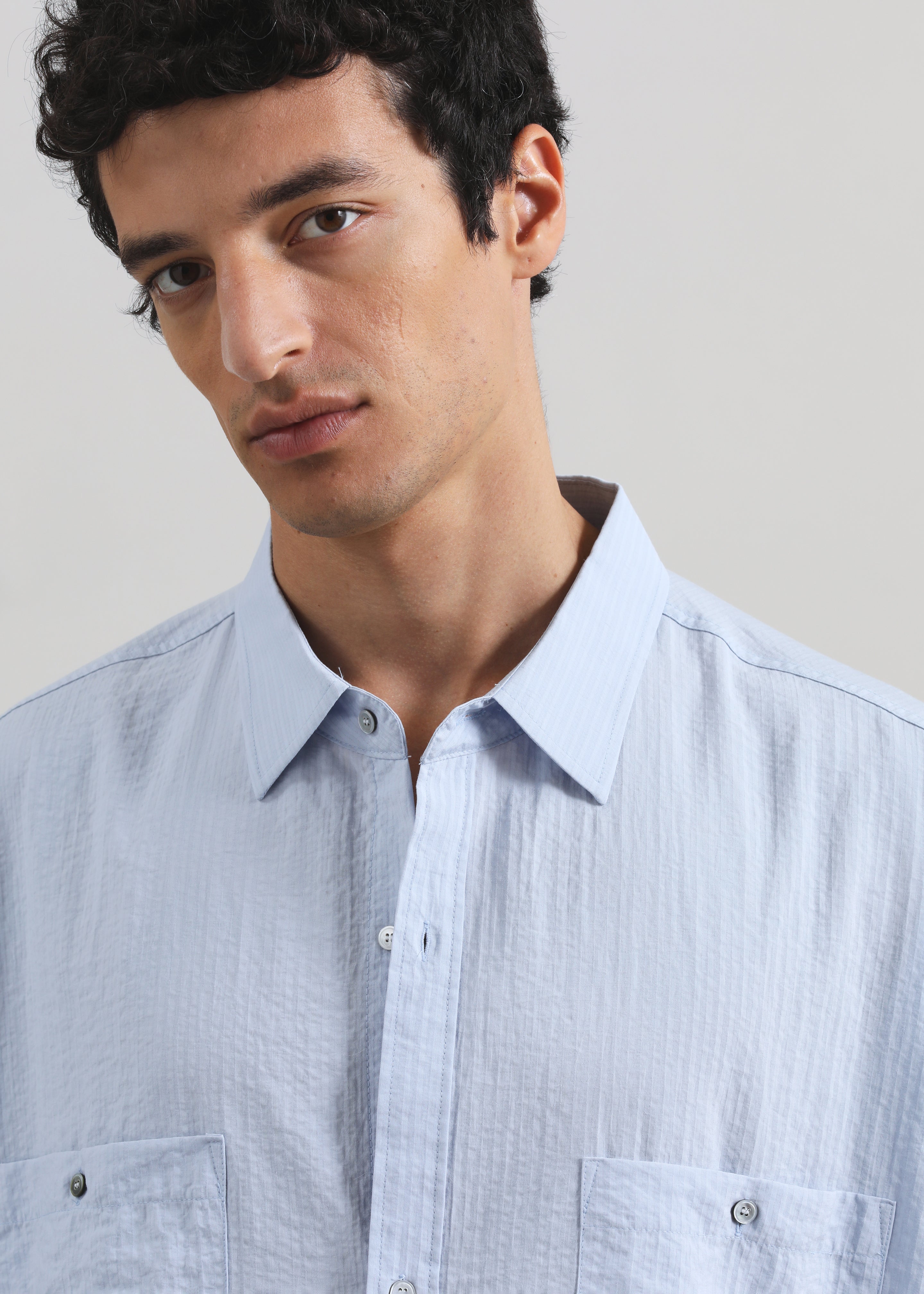Preston Fluid Striped Shirt - Sky Blue - 3