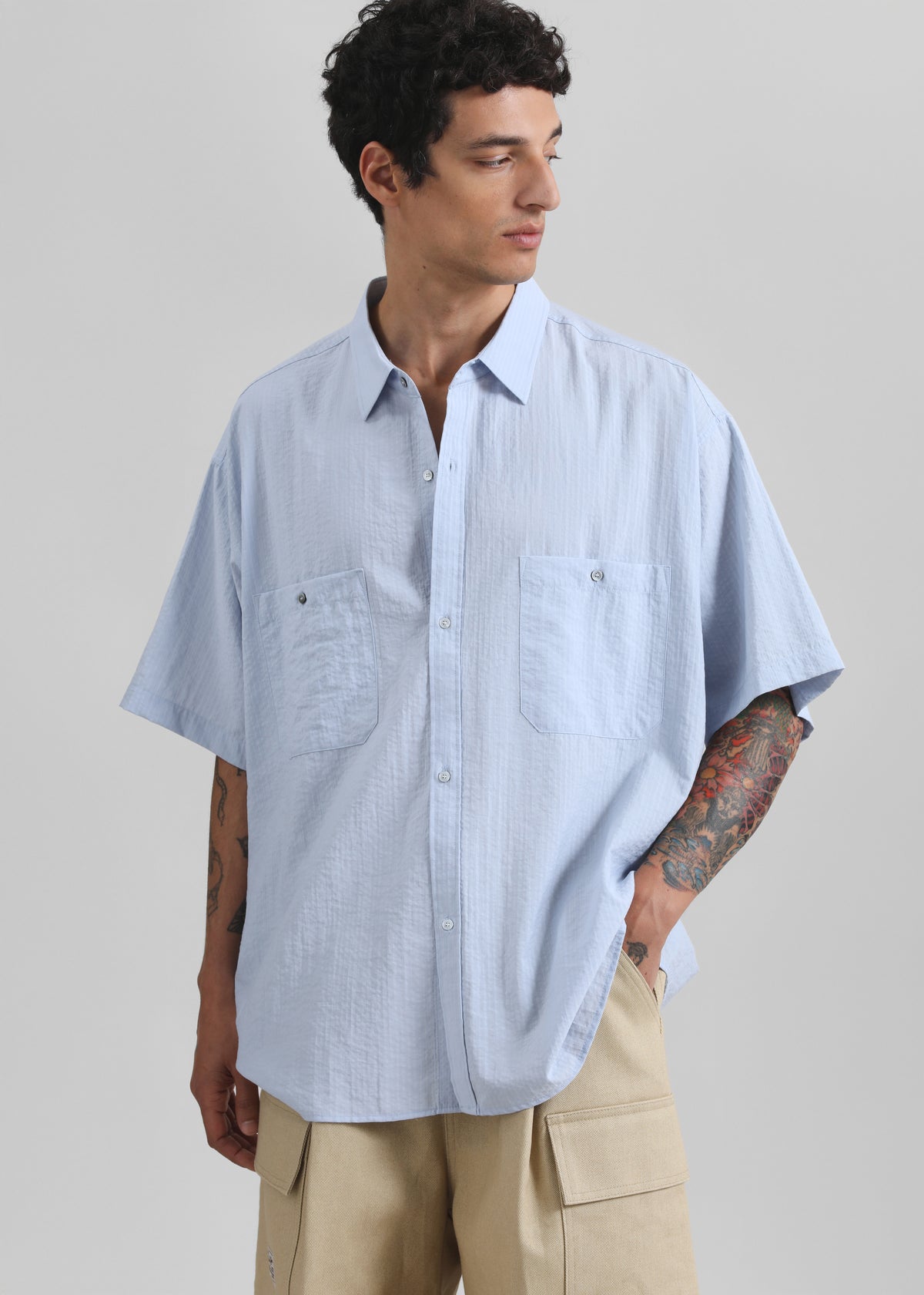 Preston Fluid Striped Shirt - Sky Blue - 1