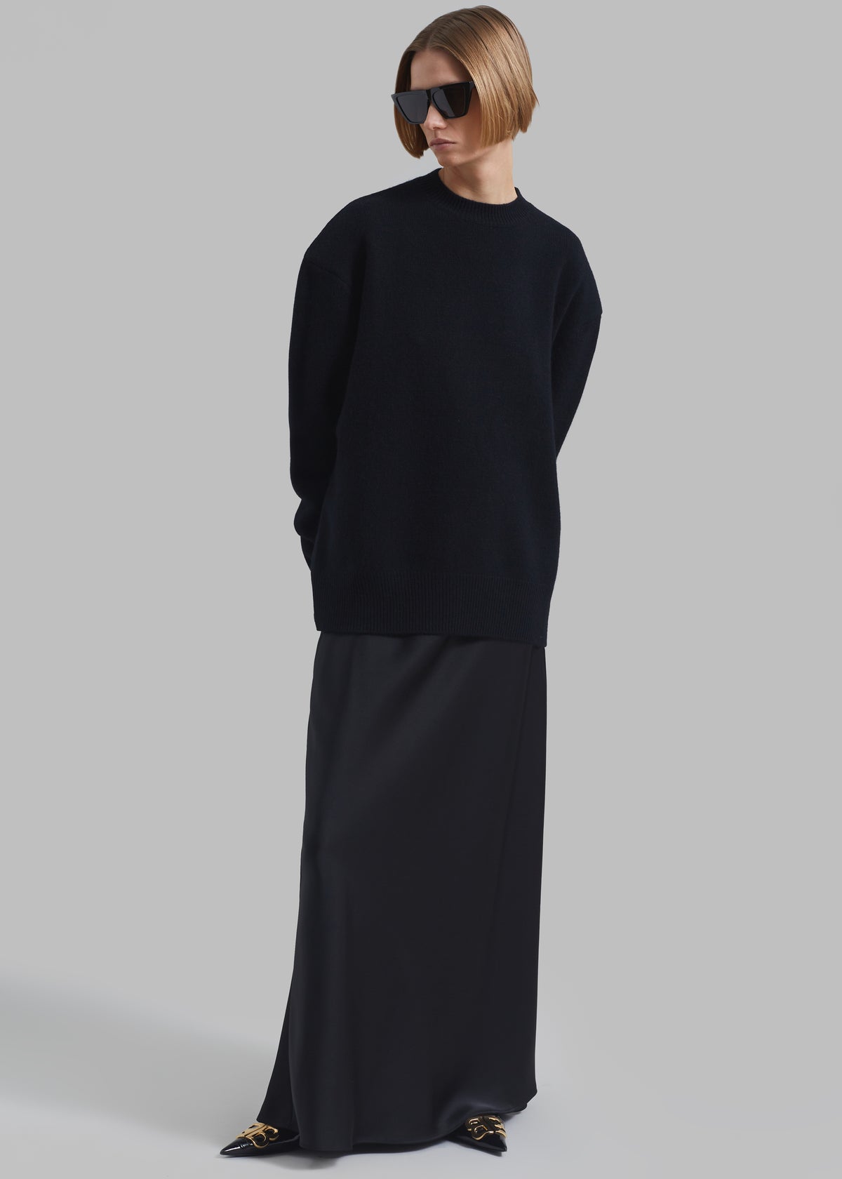 Priscilla Maxi Satin Skirt - Black - 1