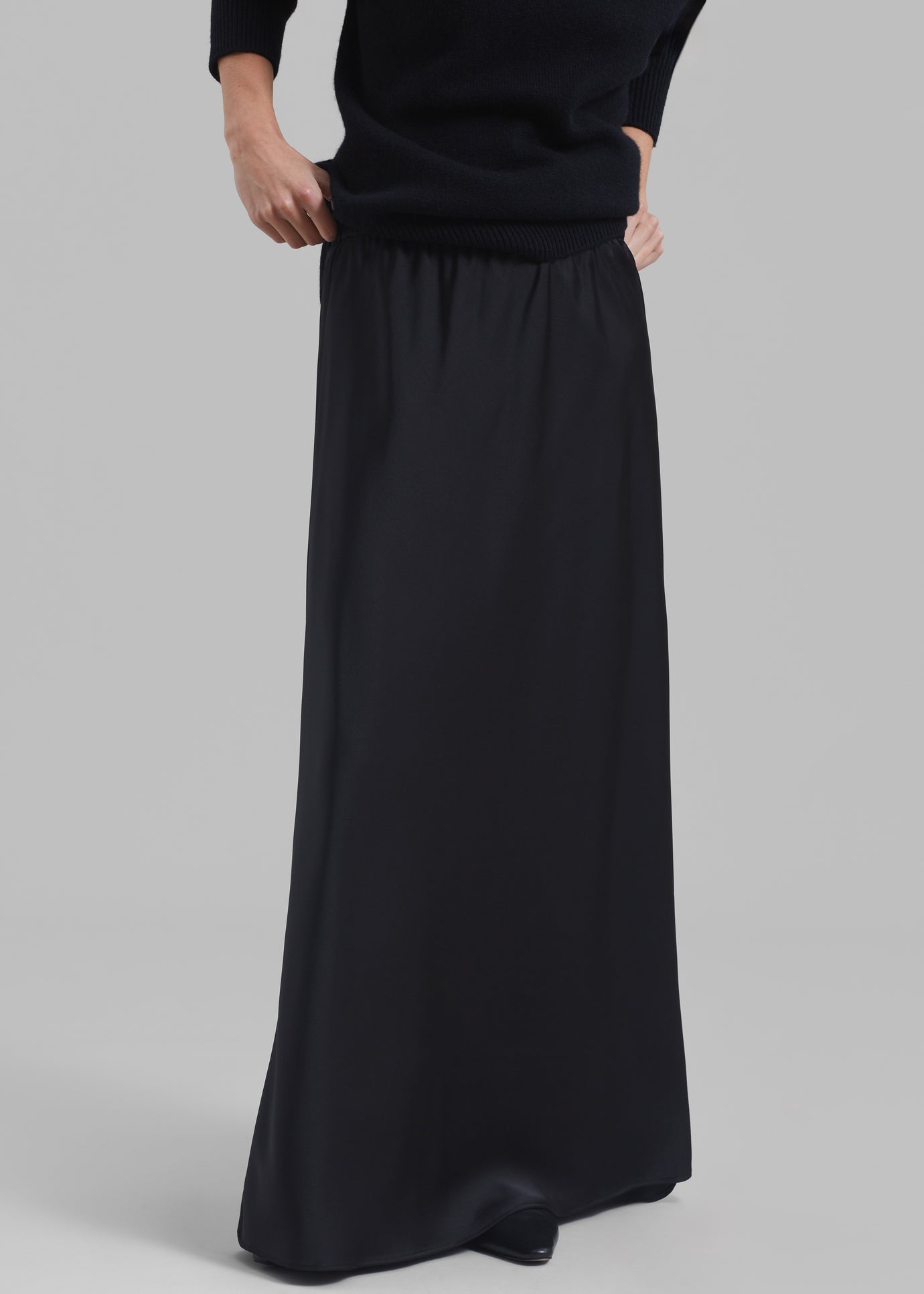 Priscilla Maxi Satin Skirt - Black - 1