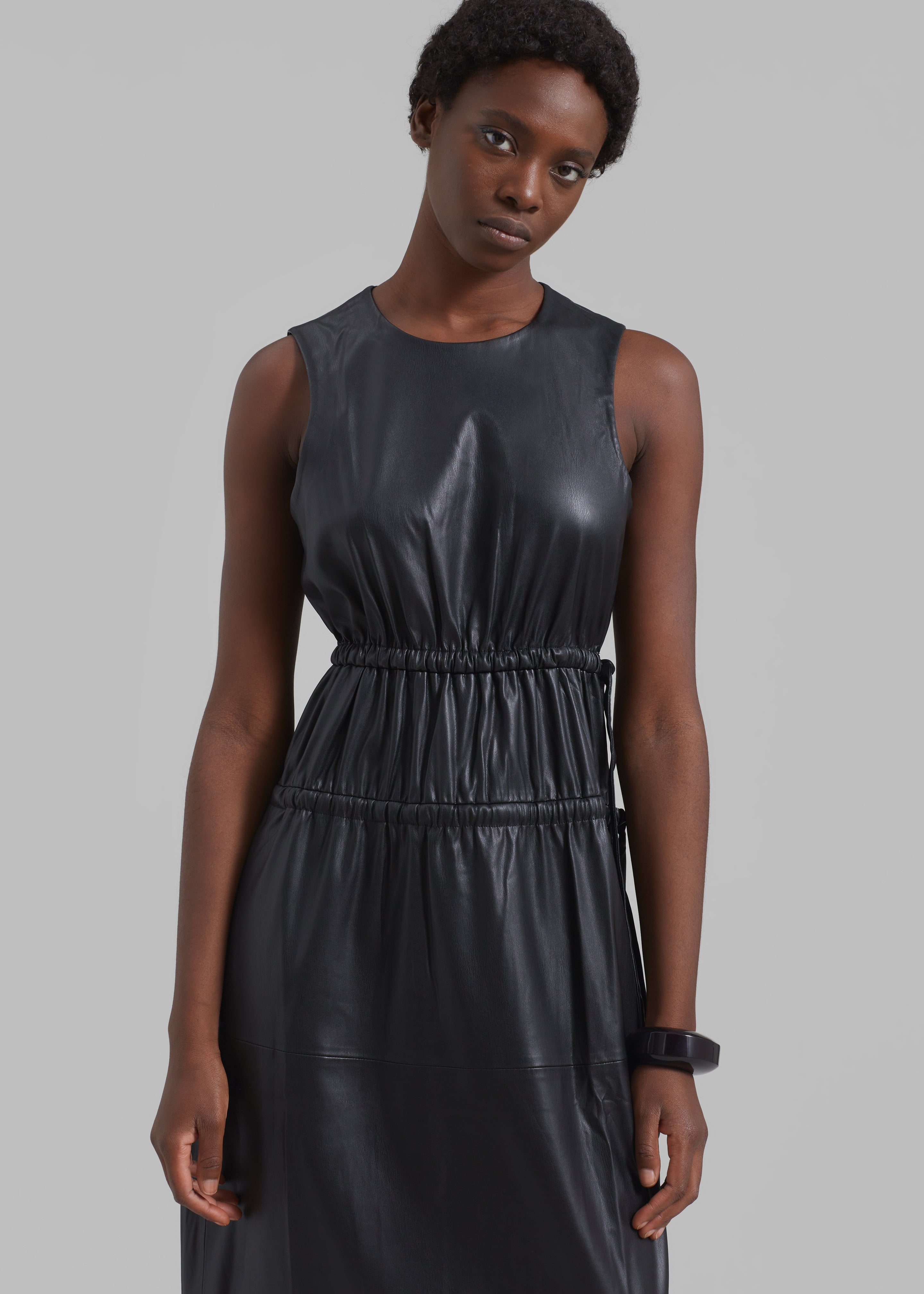 Proenza Schouler White Label Faux Leather Drawstring Dress - Black