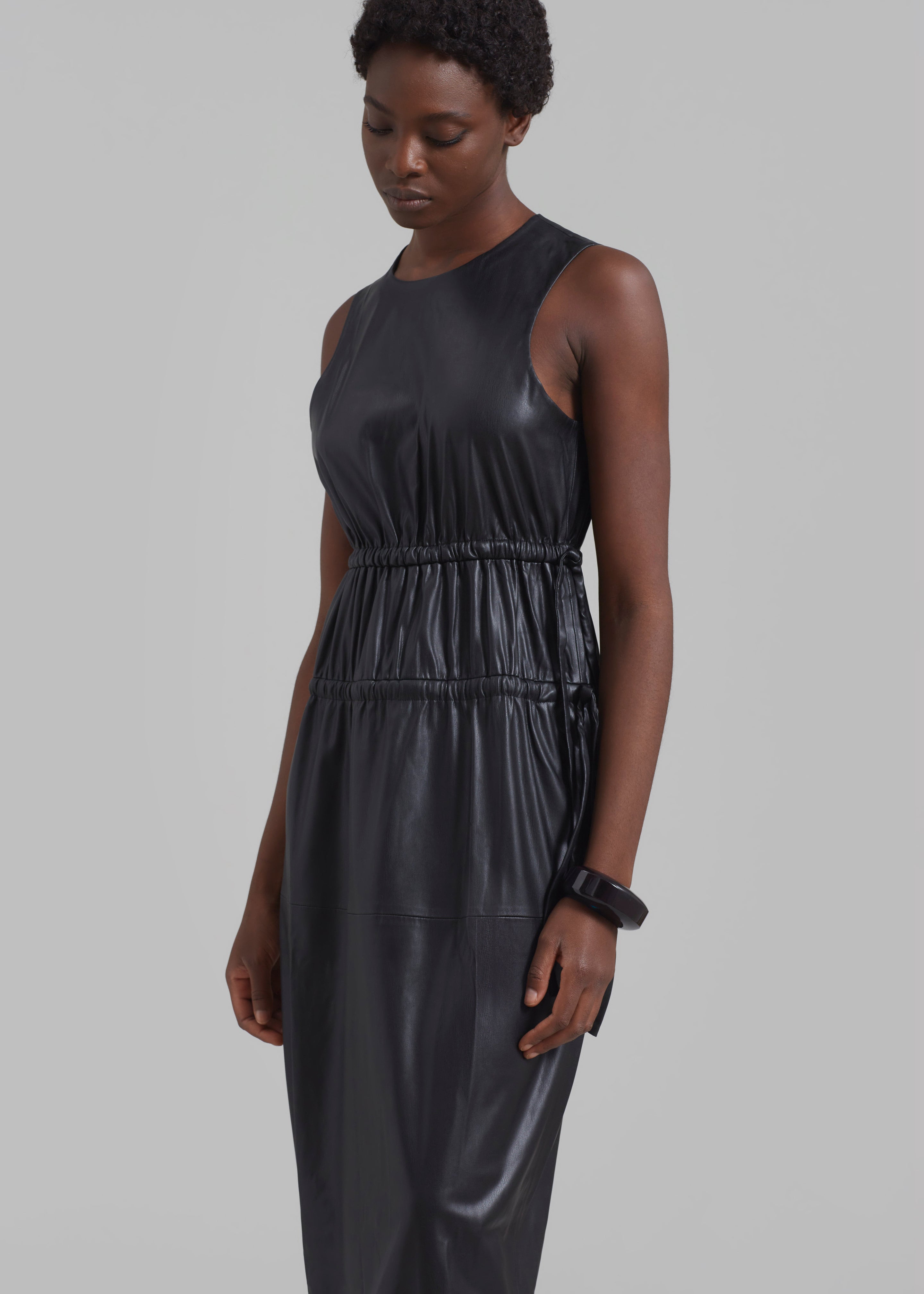 Proenza Schouler White Label Faux Leather Drawstring Dress - Black - 2