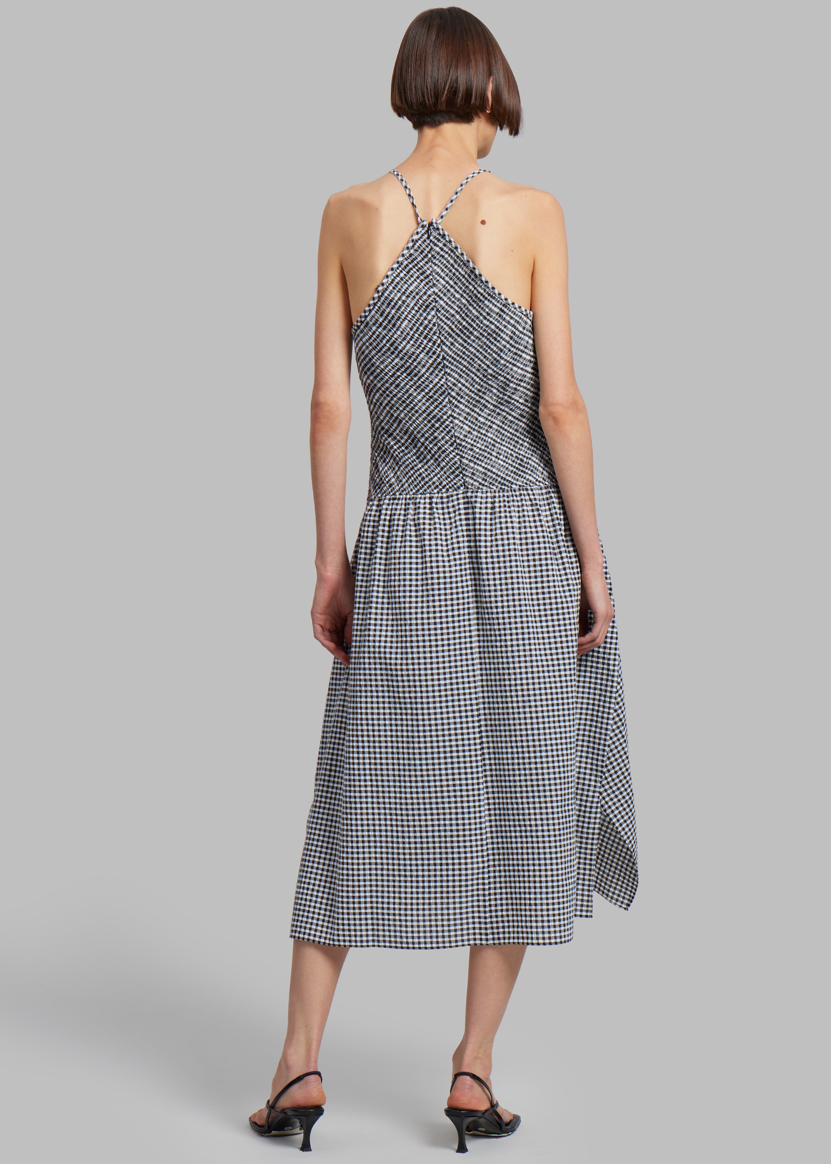 Proenza Schouler White Label Gingham Seersucker Smocked Dress White Black