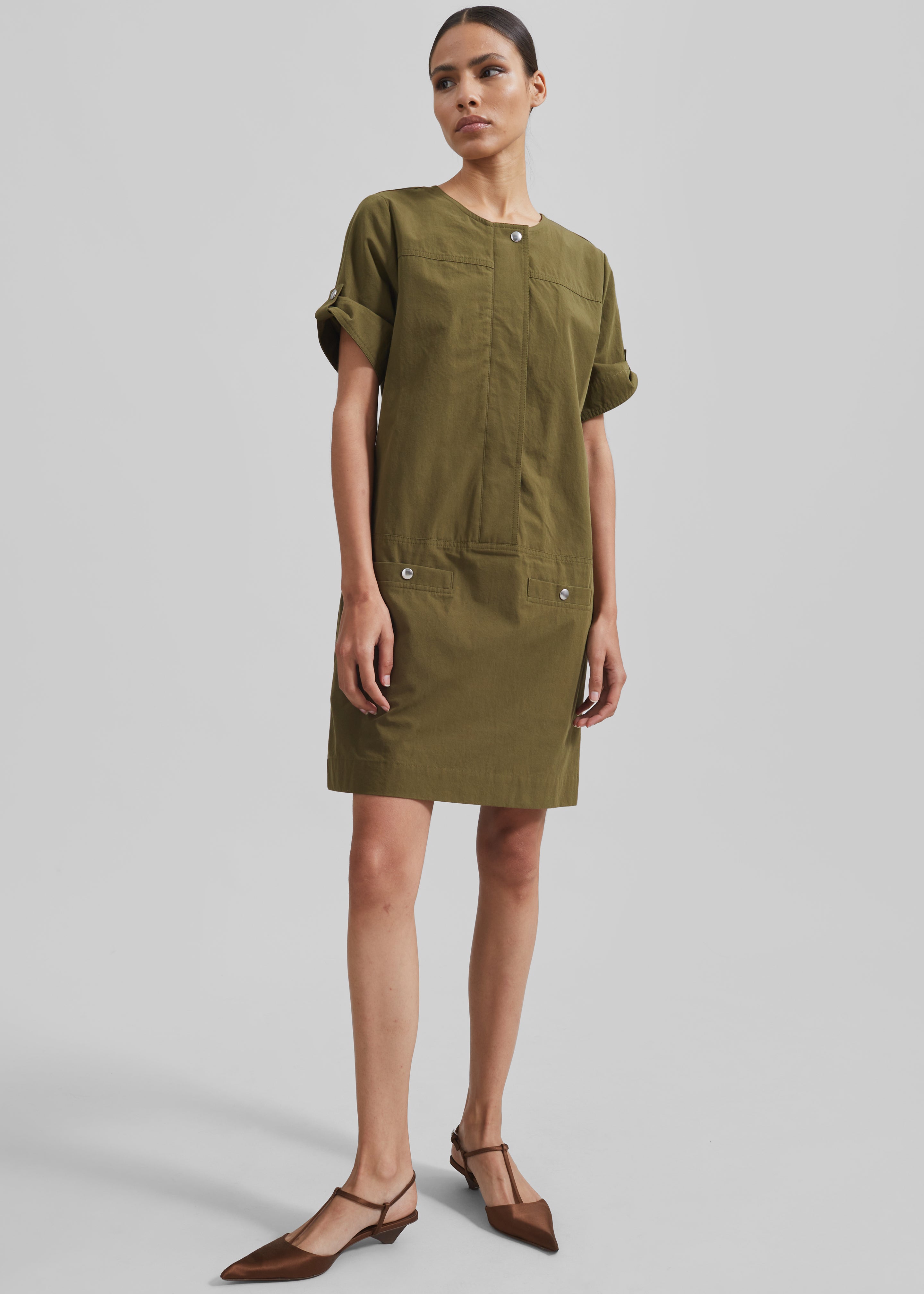 Proenza Schouler White Label Watson Dress in Rumpled Cotton - Dark Olive - 1