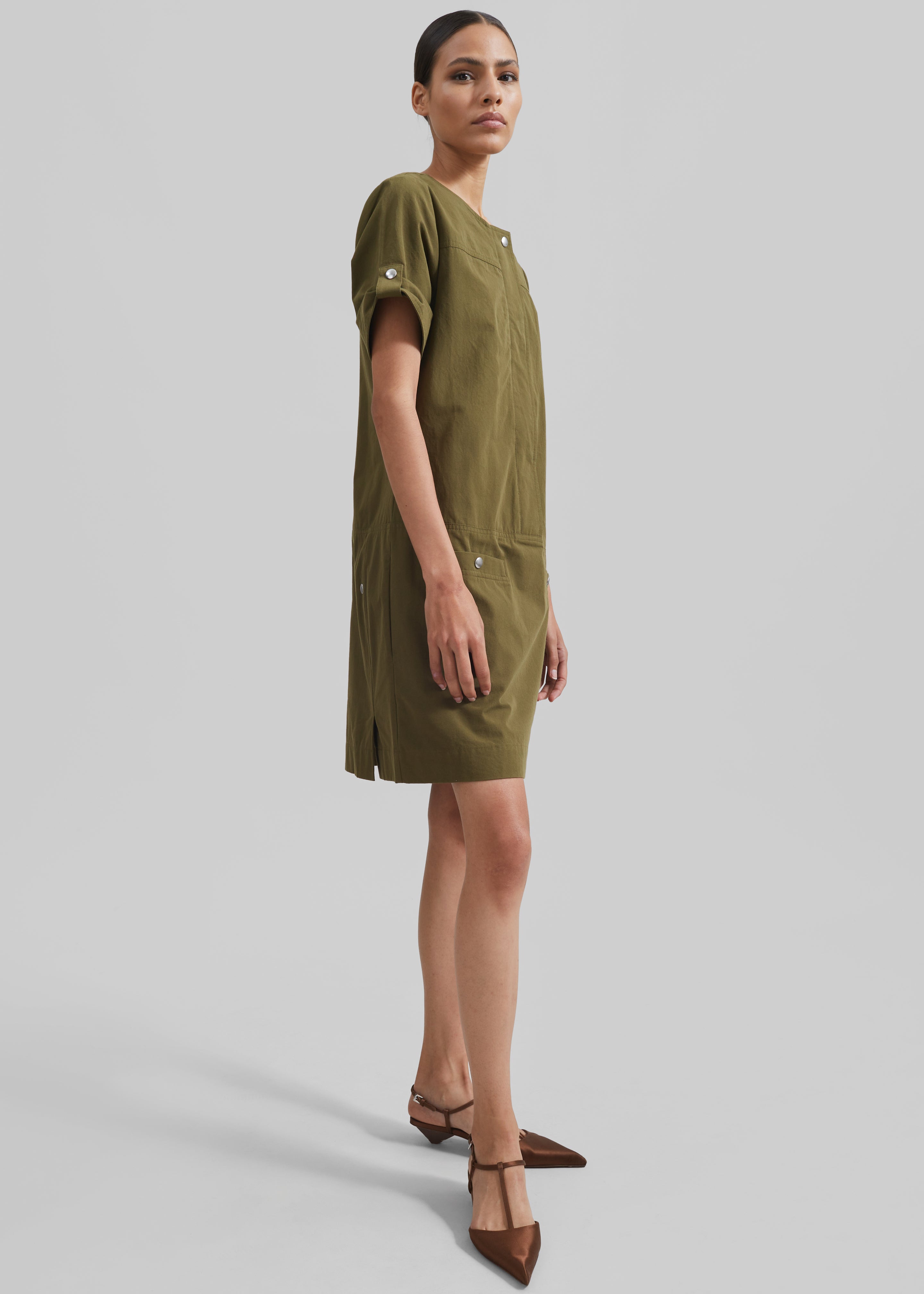 Proenza Schouler White Label Watson Dress in Rumpled Cotton - Dark Olive - 3