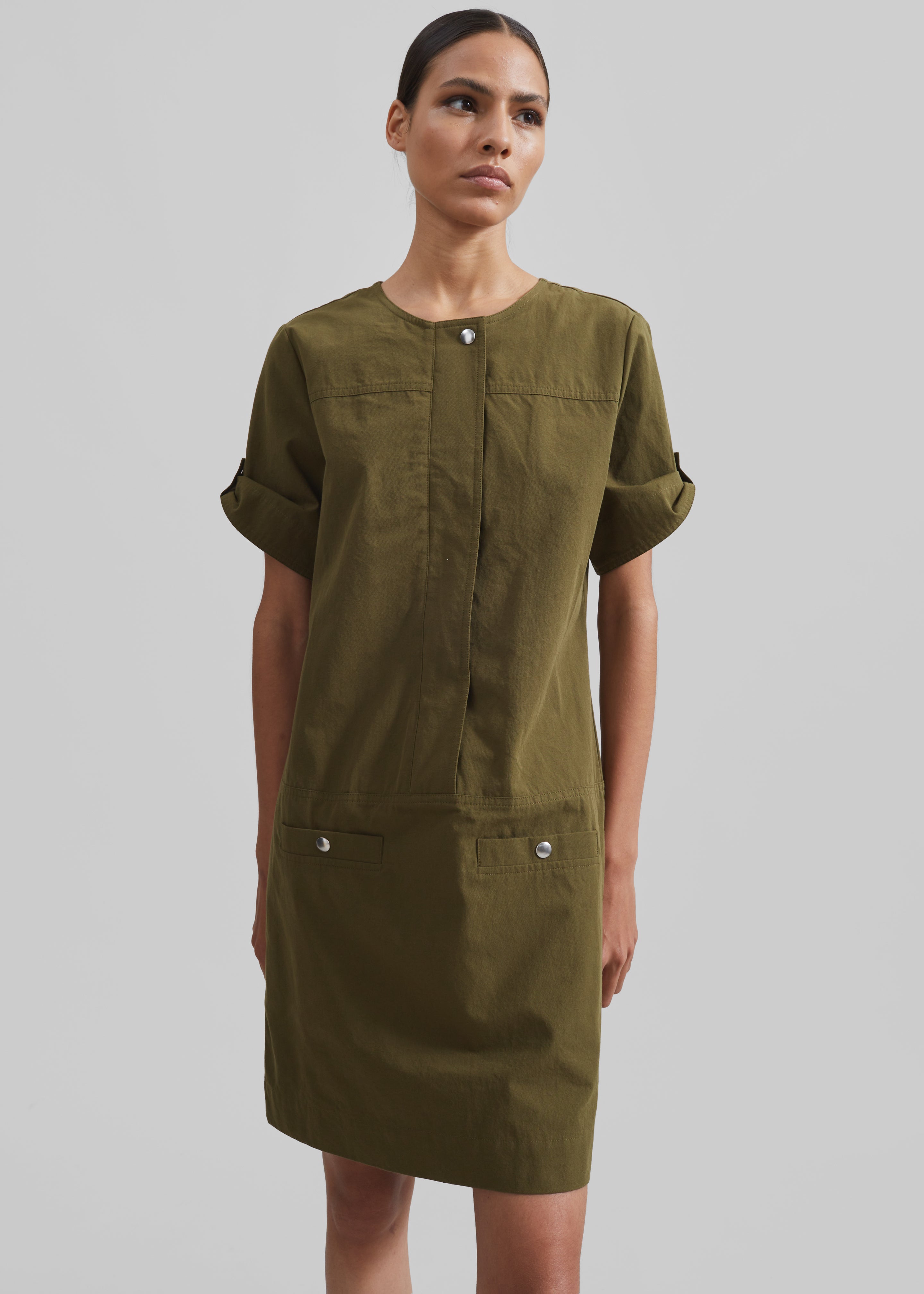 Proenza Schouler White Label Watson Dress in Rumpled Cotton - Dark Olive - 2