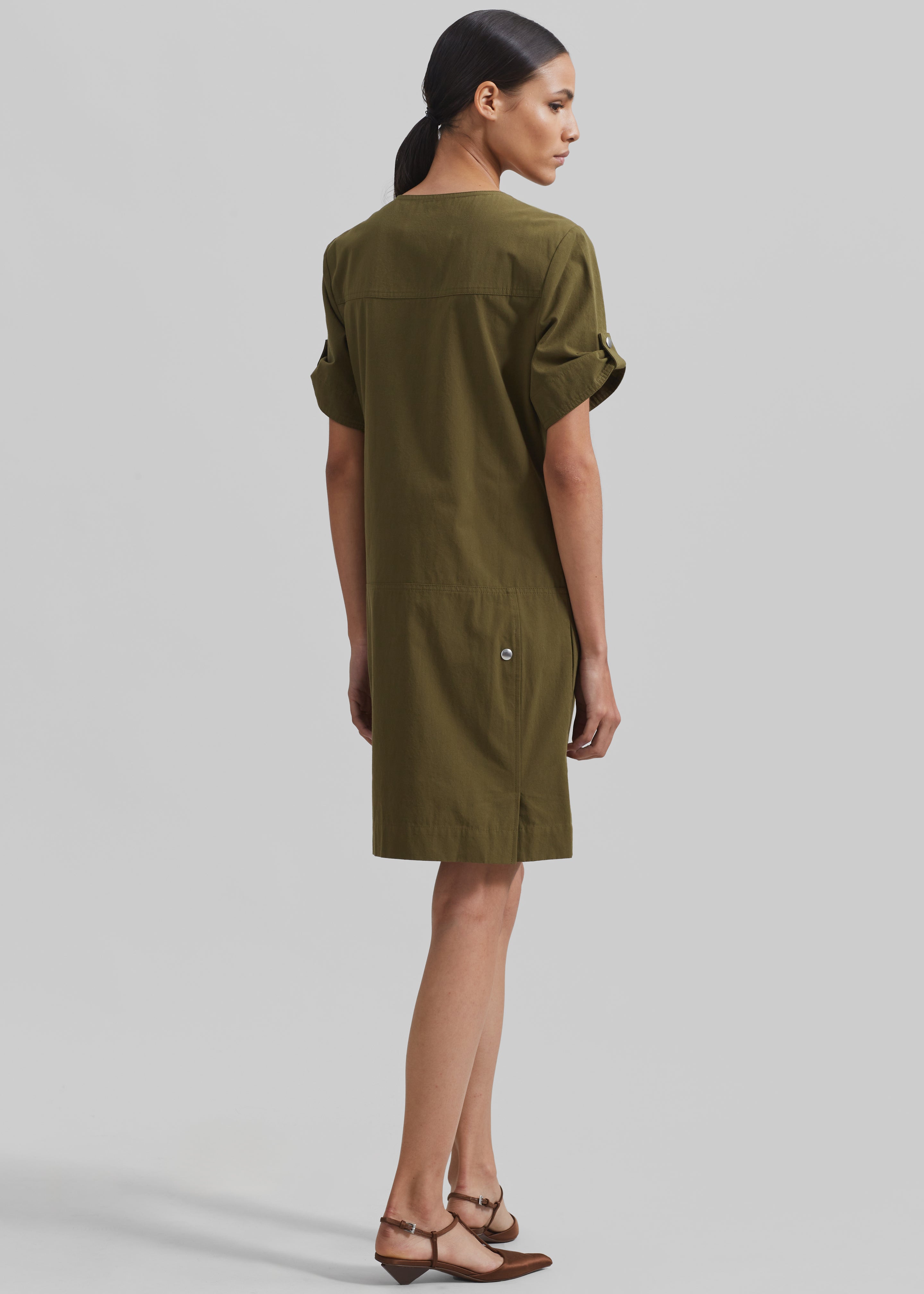 Proenza Schouler White Label Watson Dress in Rumpled Cotton - Dark Olive - 4