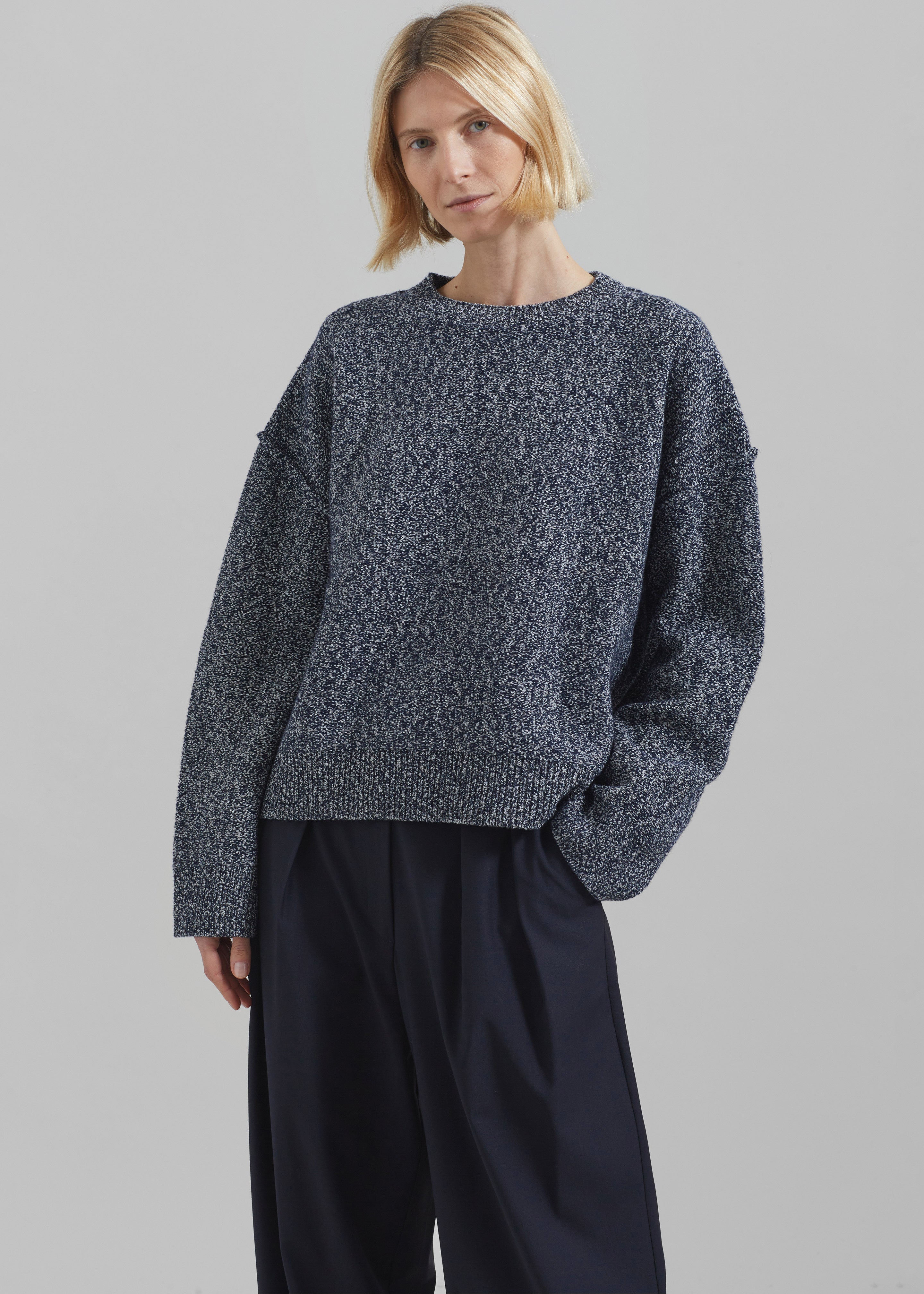 Proenza Schouler White Label Remy Sweater In Marled Knits - Dark Blue/Off White - 2