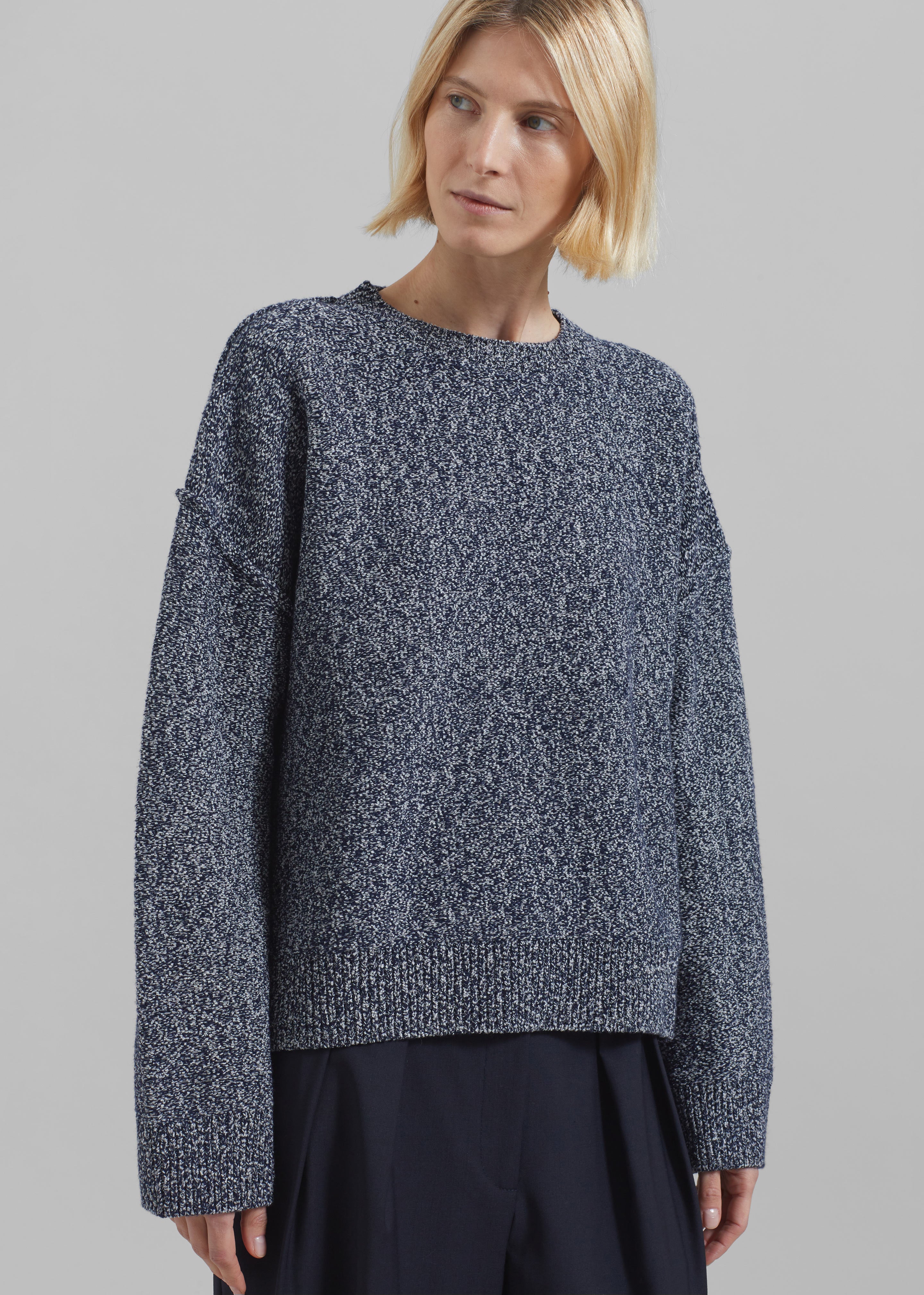 Proenza Schouler White Label Remy Sweater In Marled Knits - Dark Blue/Off White - 4