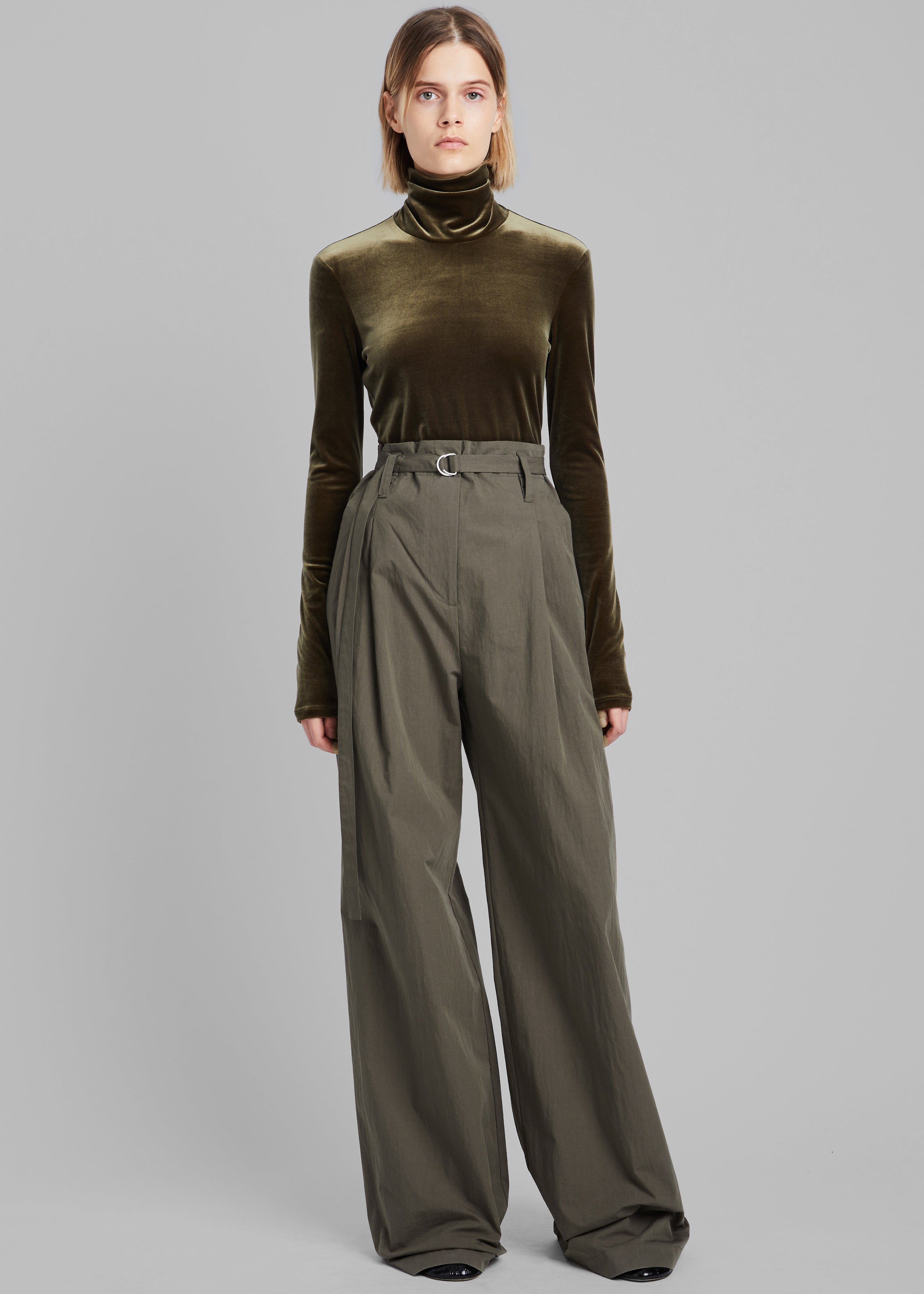 Proenza Schouler White Label Stretch Velvet Turtleneck Top Military