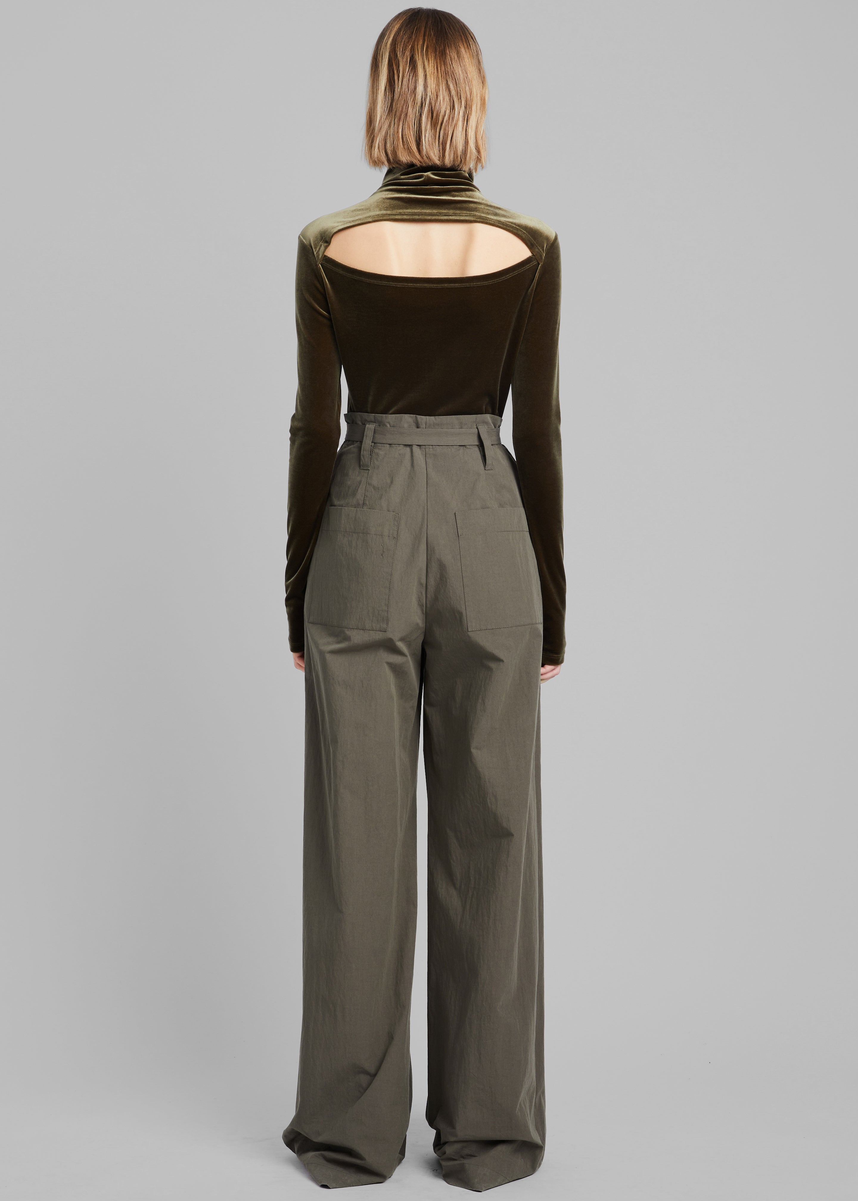 Proenza Schouler White Label Stretch Velvet Turtleneck Top Military