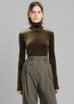 Proenza Schouler White Label Stretch Velvet Turtleneck Top - Military