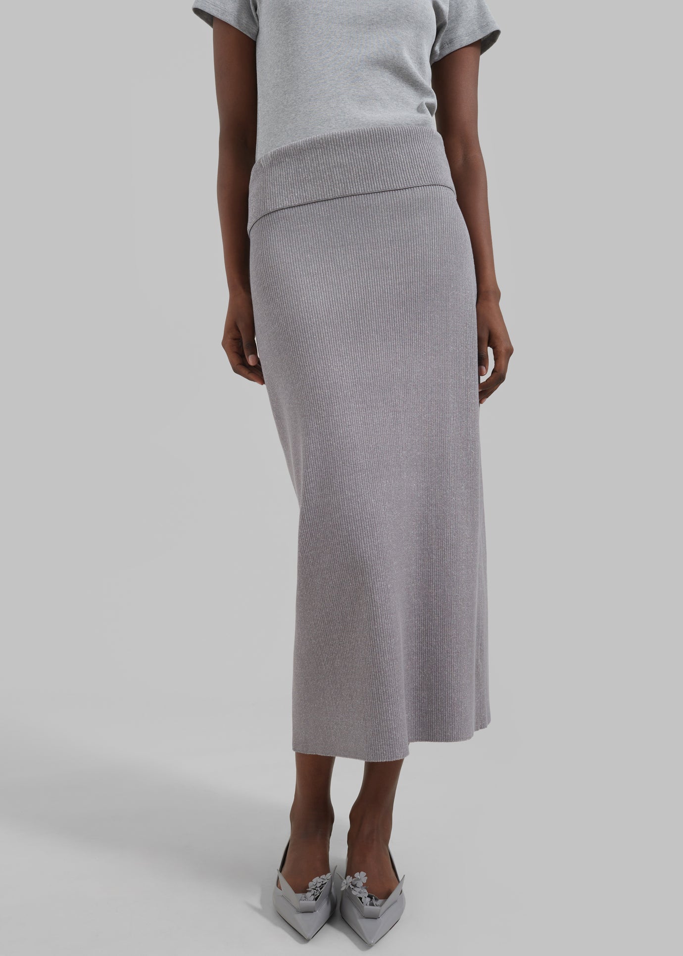 Proenza Schouler White Label Willow Skirt In Plaited Rib Knits - Fog/Off White