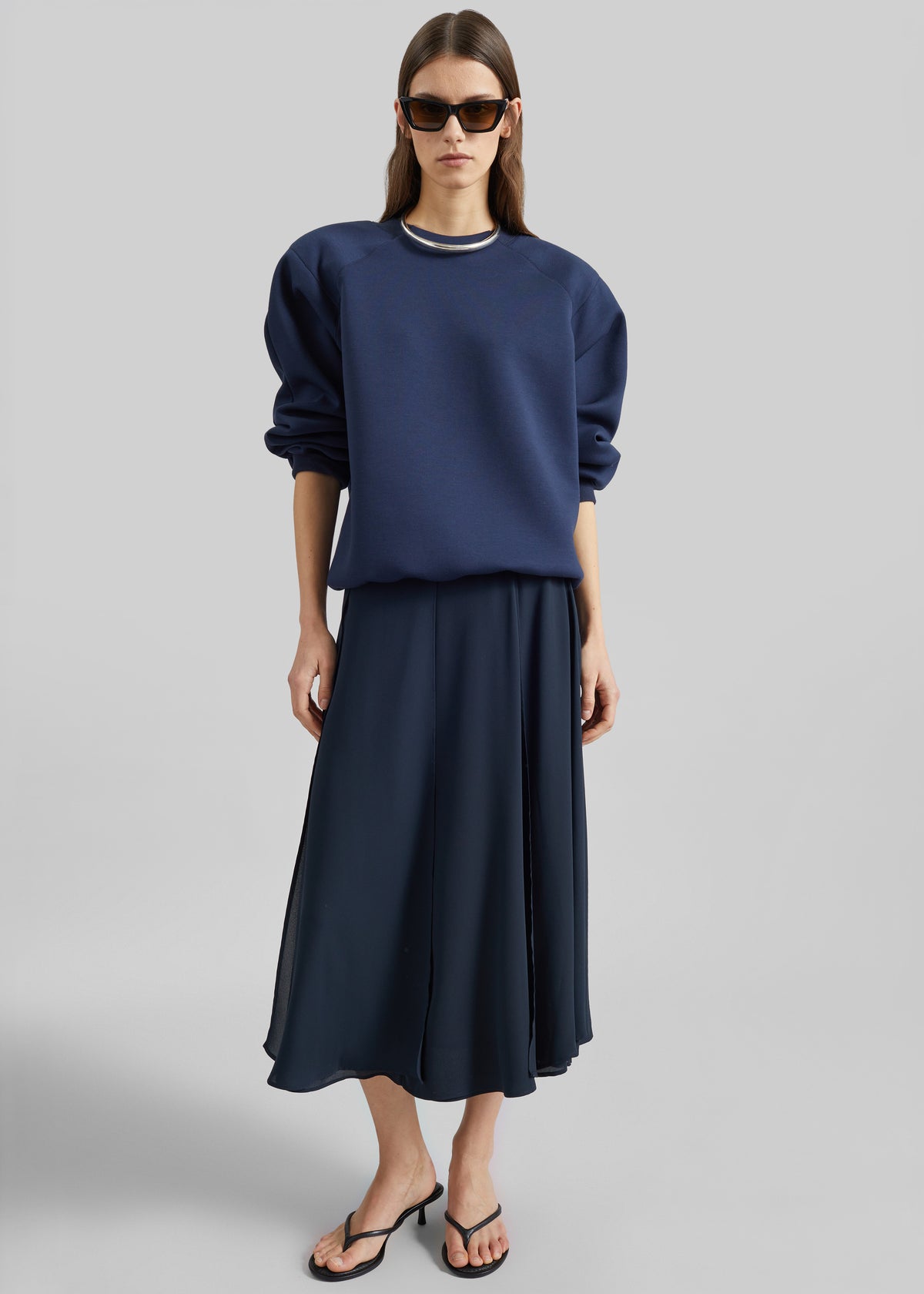 Provence Fluid A-Line Midi Skirt - Navy - 5