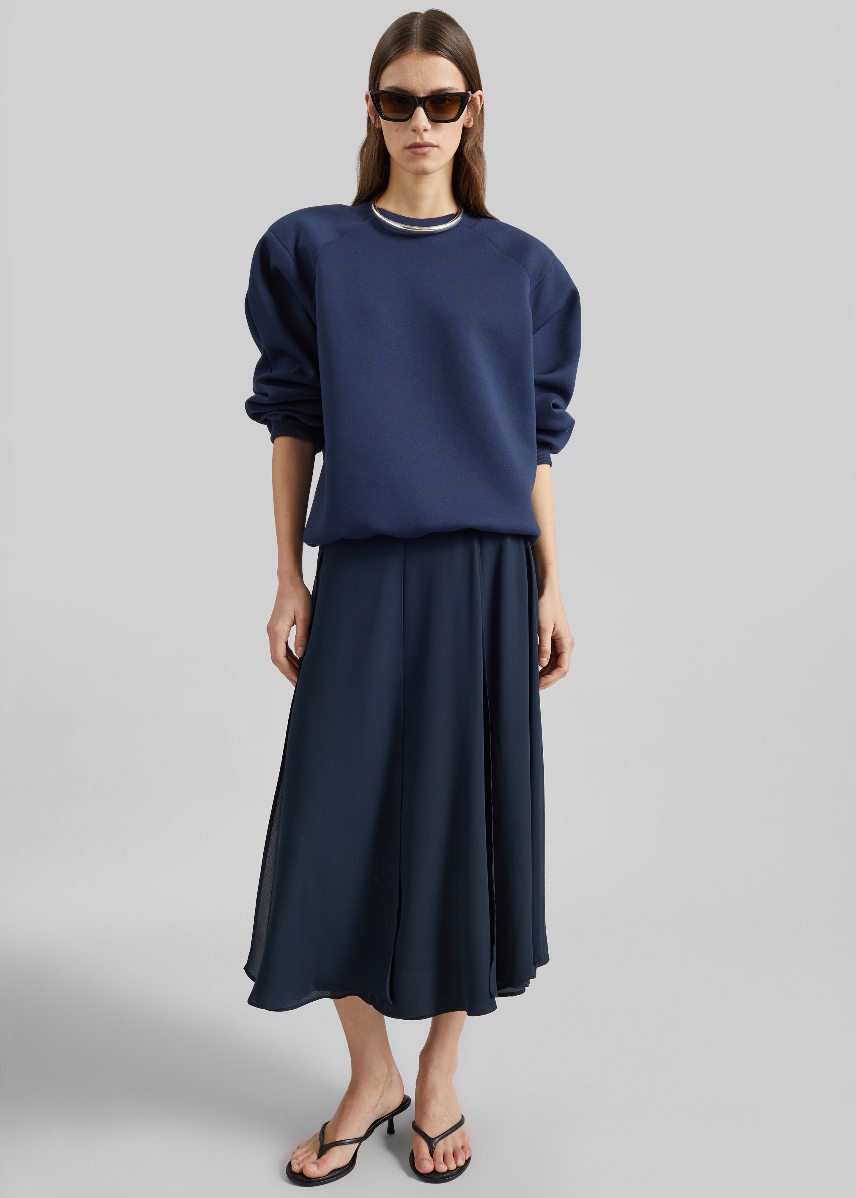 Provence Fluid A-Line Midi Skirt - Navy - 5