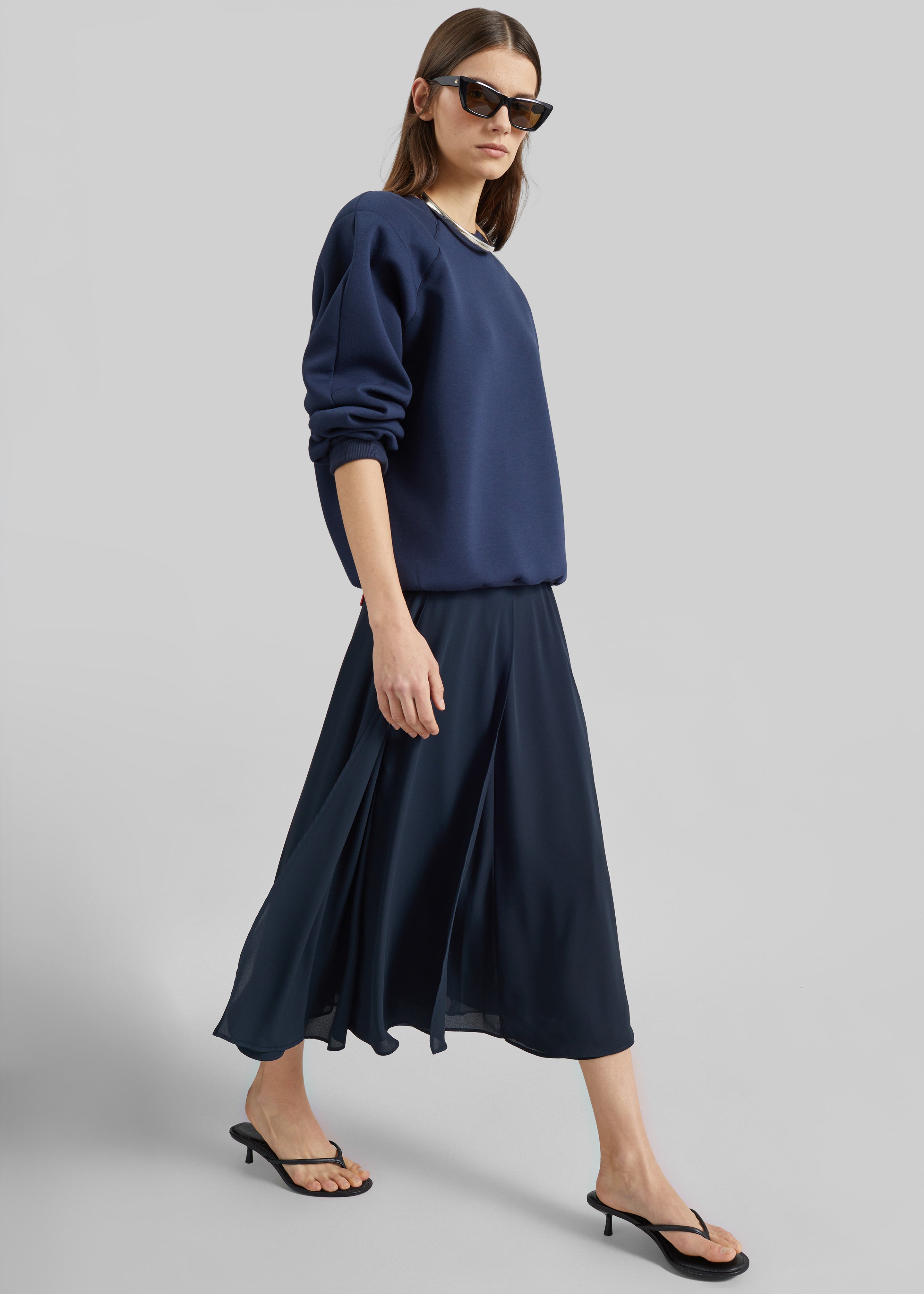 Provence Fluid A-Line Midi Skirt - Navy - 3