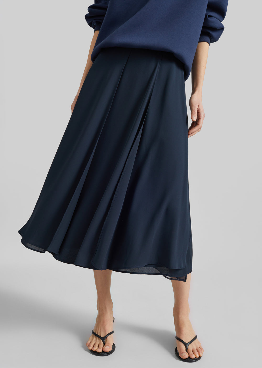 Provence Fluid A-Line Midi Skirt - Navy - 1