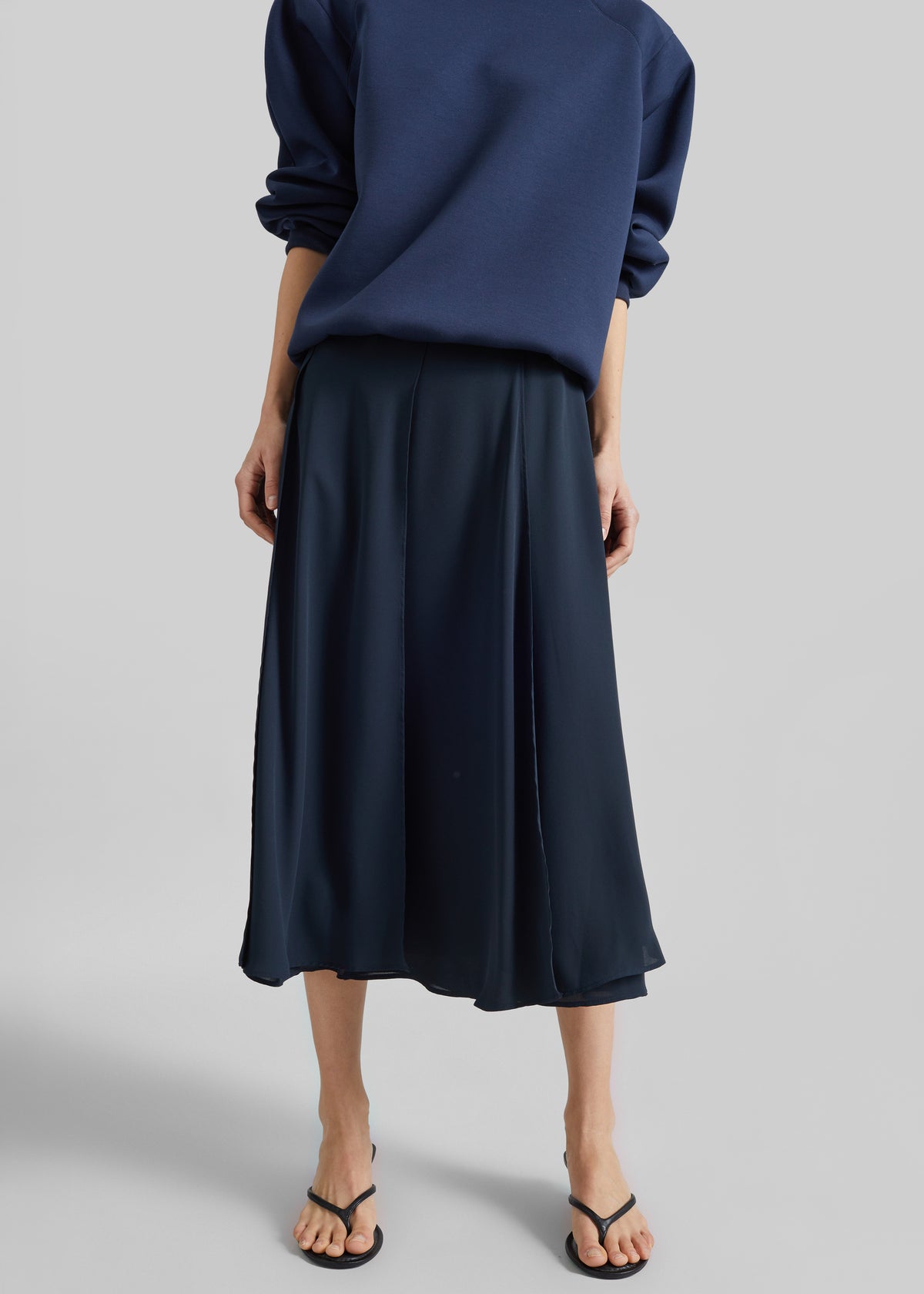 Provence Fluid A-Line Midi Skirt - Navy - 4