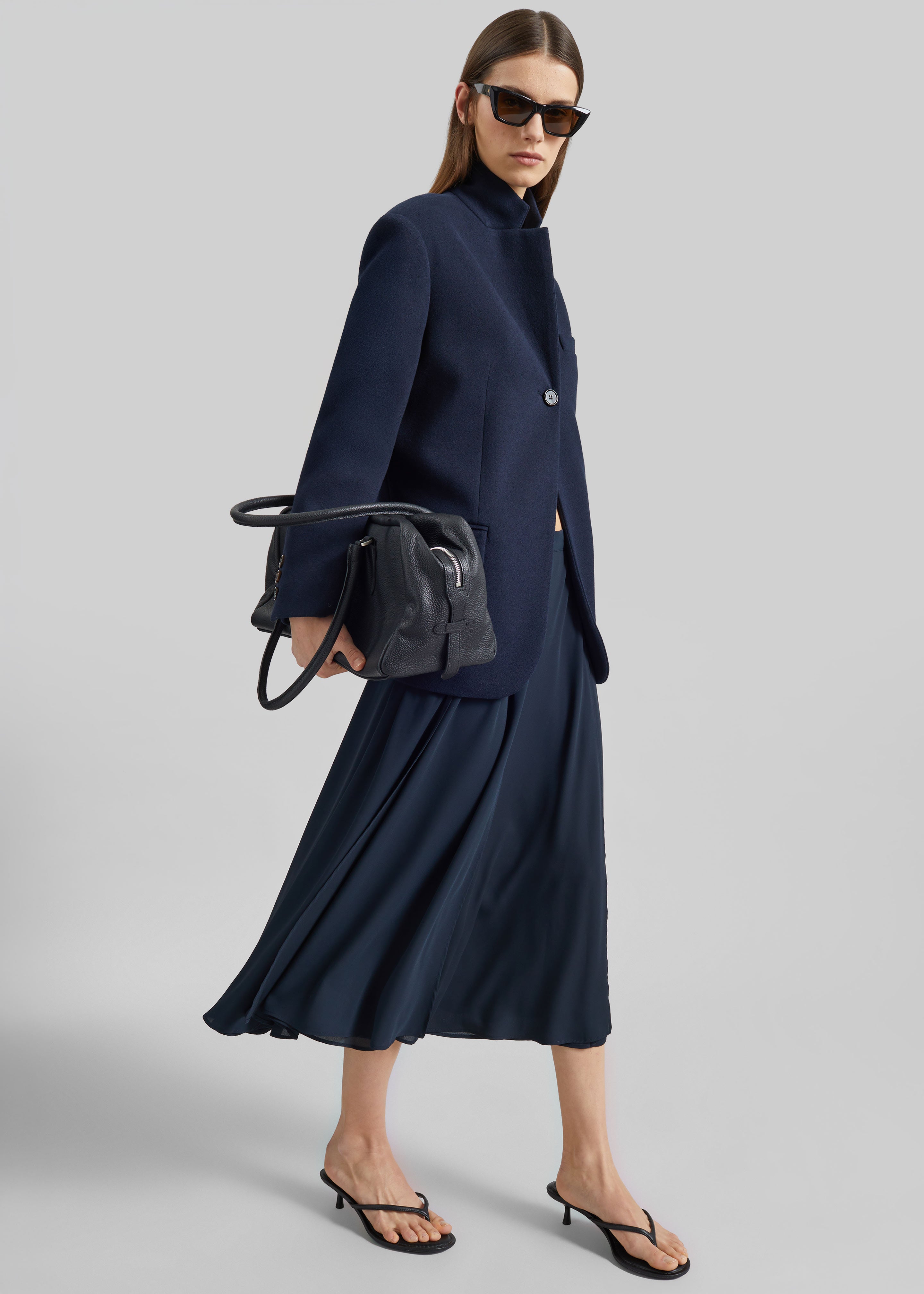 Provence Fluid A-Line Midi Skirt - Navy - 6