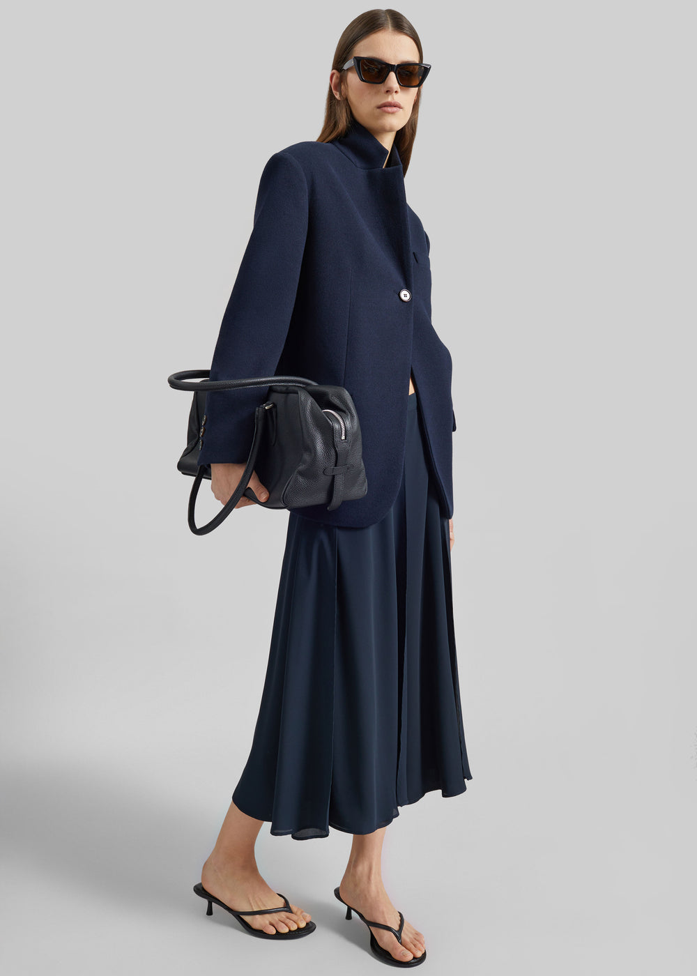 Provence Fluid A-Line Midi Skirt - Navy