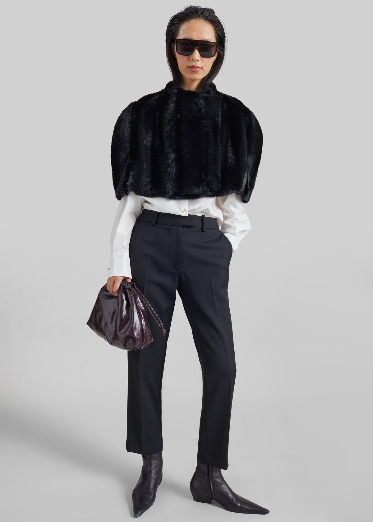 Prudence Faux Fur Cropped Cape - Black