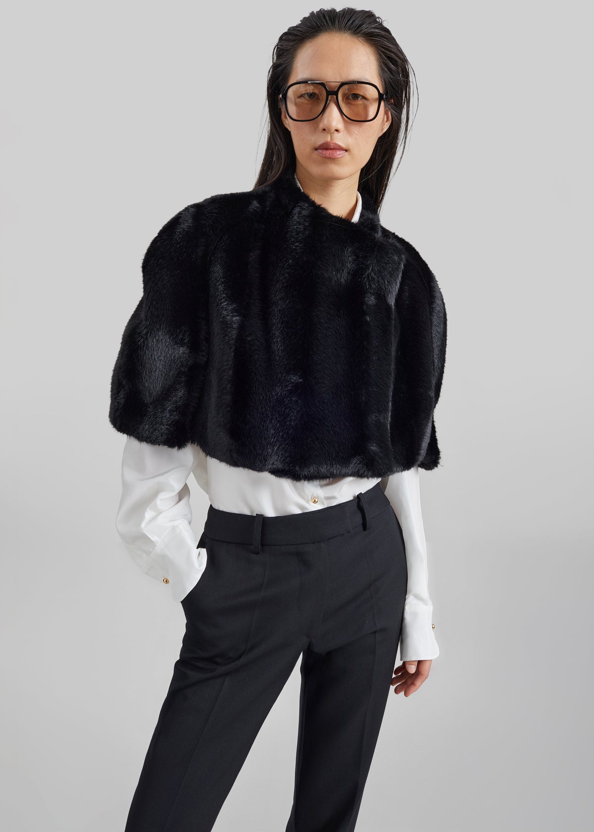 Prudence Faux Fur Cropped Cape - Black