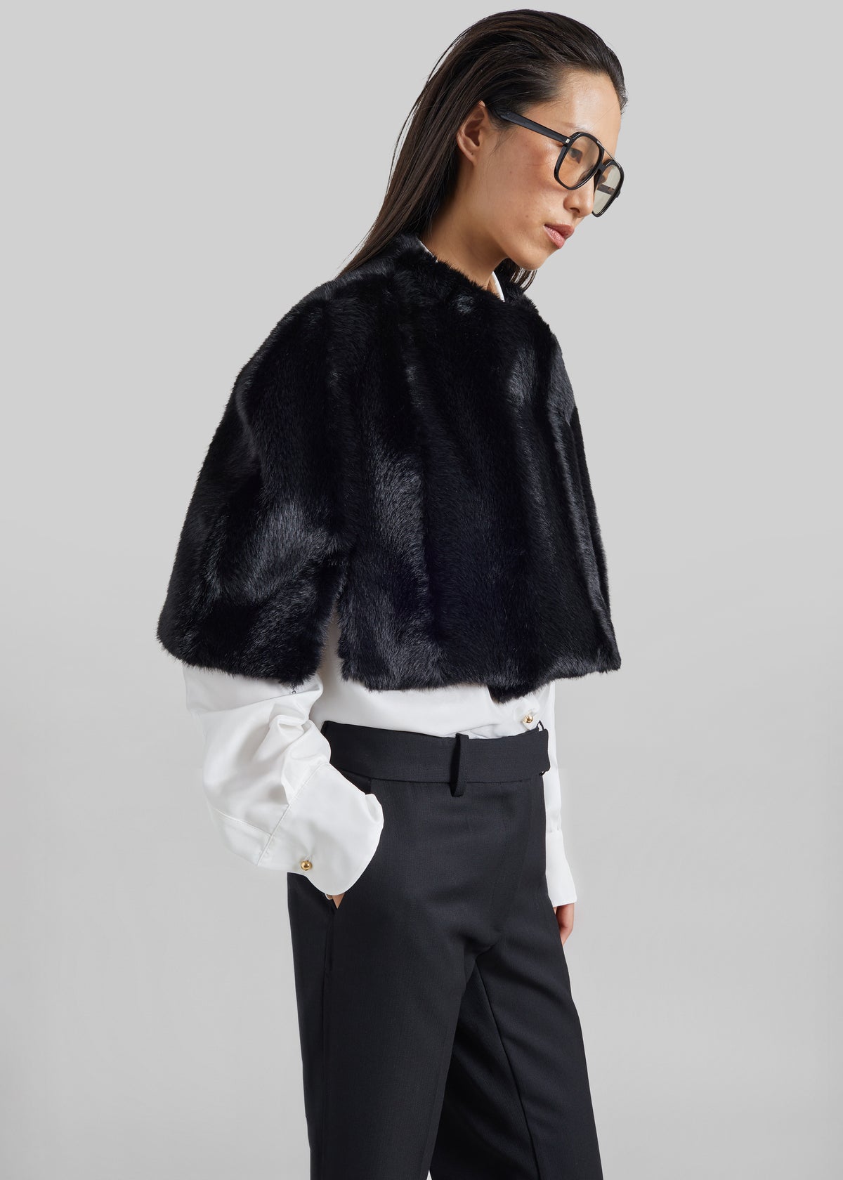 Prudence Faux Fur Cropped Cape - Black