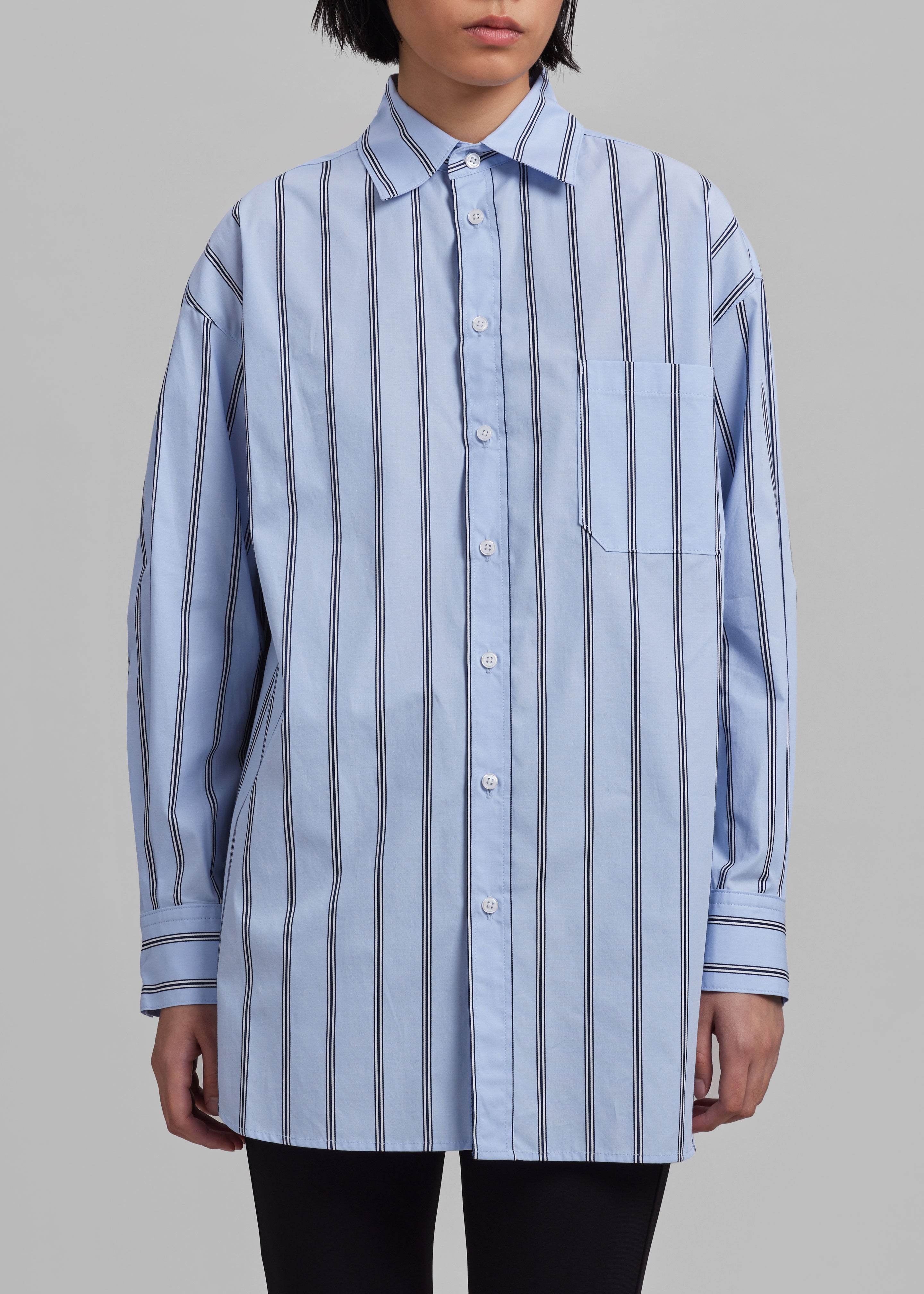 Puppets And Puppets Cronenberg Oversized Striped Button Down Shirt - Blue Stripe - 4