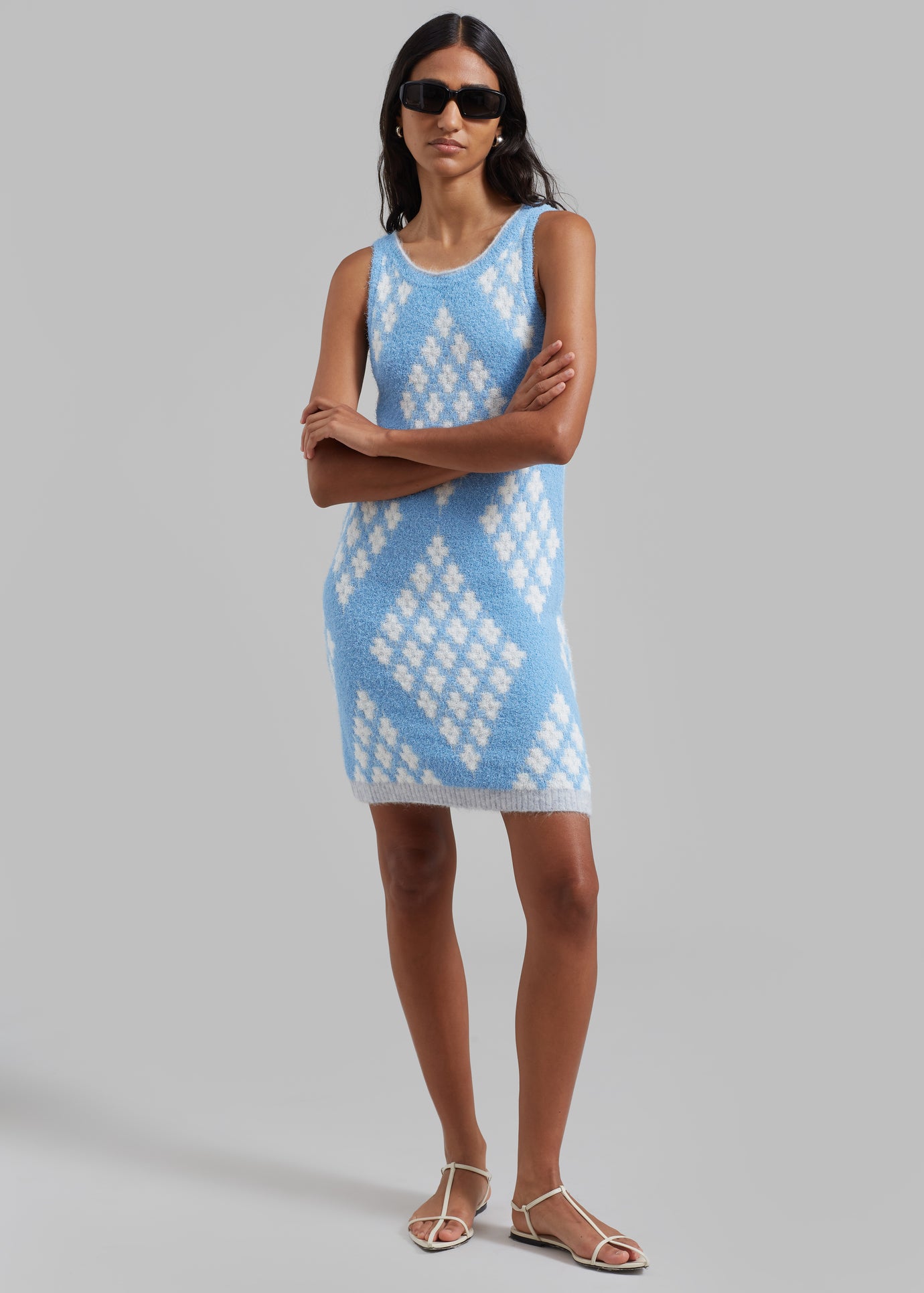 3.1 Phillip Lim Argyle Jacquard Sleeveless Mini Dress - Hudson Blue/Multi