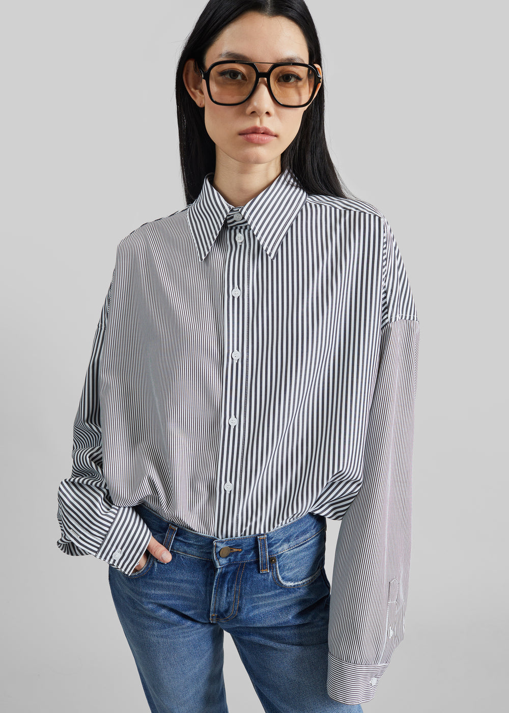 Quillan Button-Down Shirt - White/Black Stripe