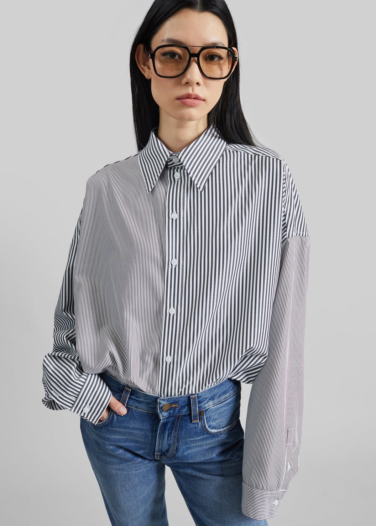Quillan Button-Down Shirt - White/Black Stripe - 1