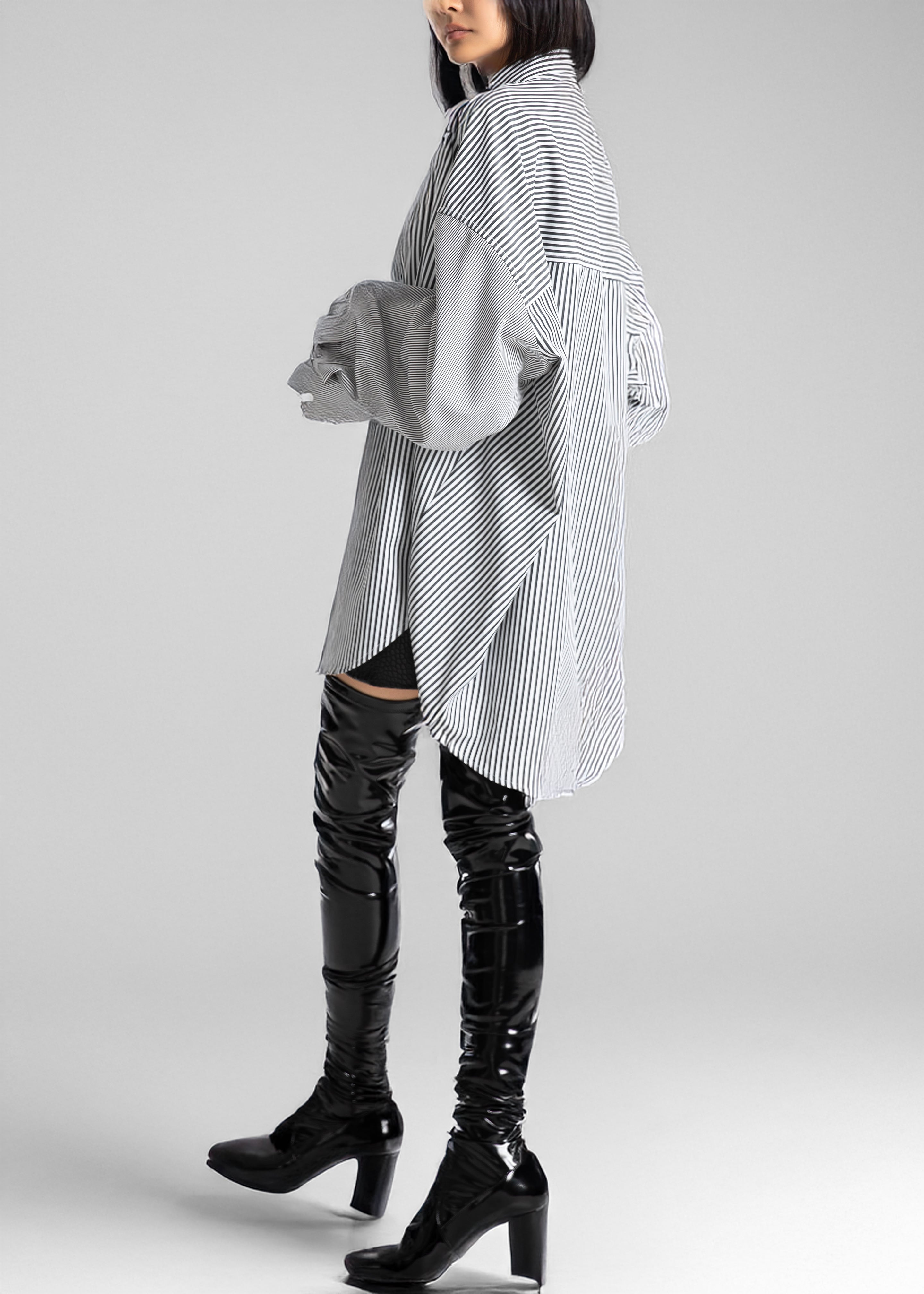 Quillan Button-Down Shirt - White/Black Stripe - 8