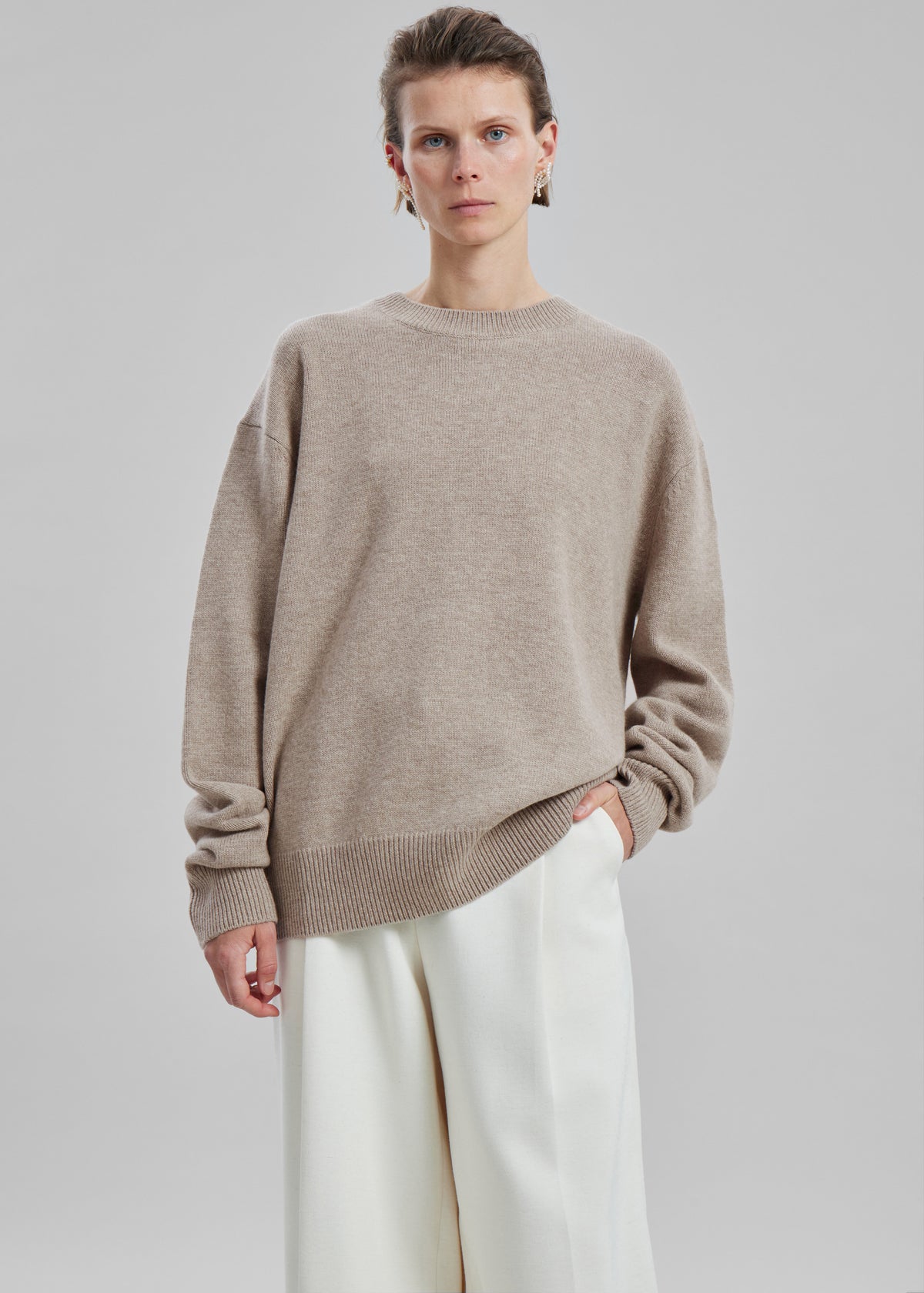 Quinton Crew Neck Sweater - Beige Melange - 1