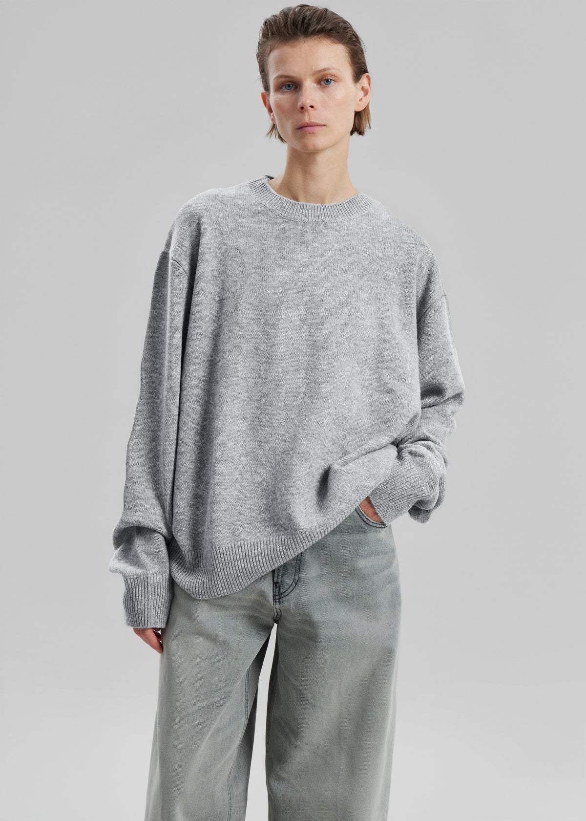 Quinton Crew Neck Sweater - Light Grey - 1