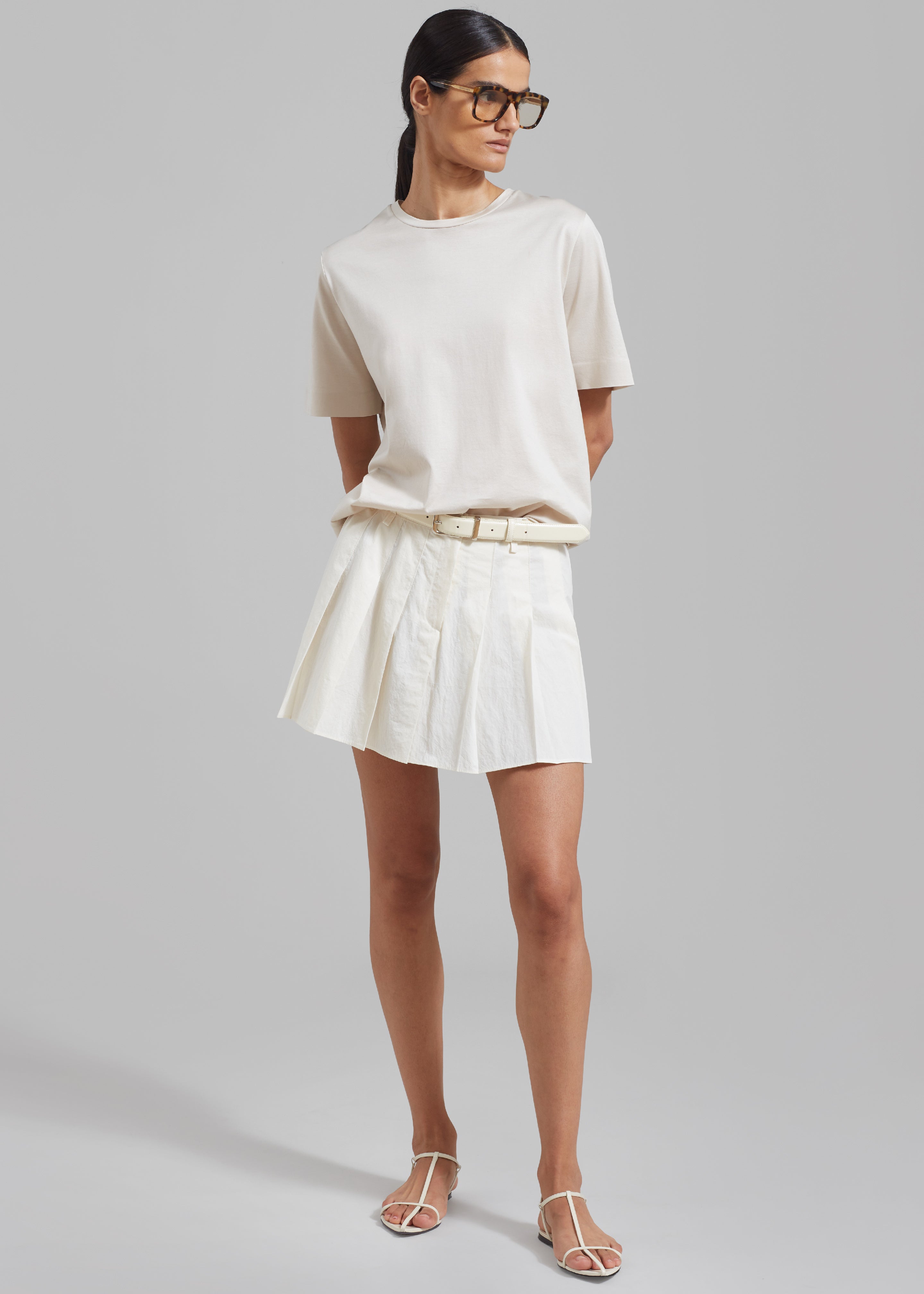 Rachael Pleated Mini Skirt - White - 1