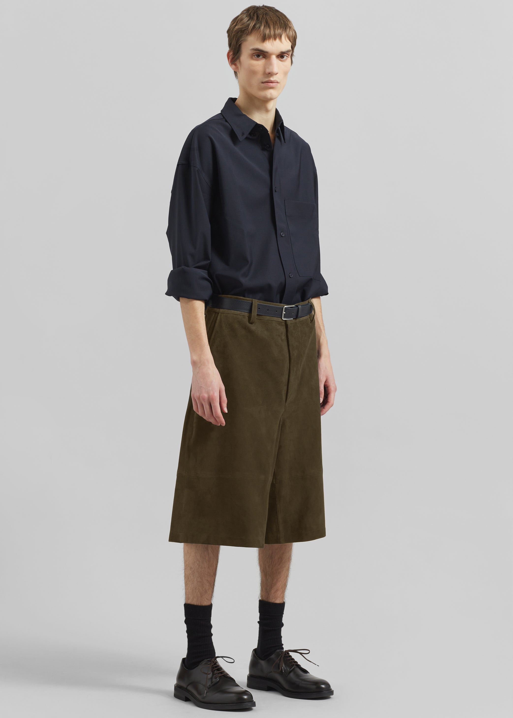 Shop the look image for Radlett Suede Bermuda Shorts - Khaki