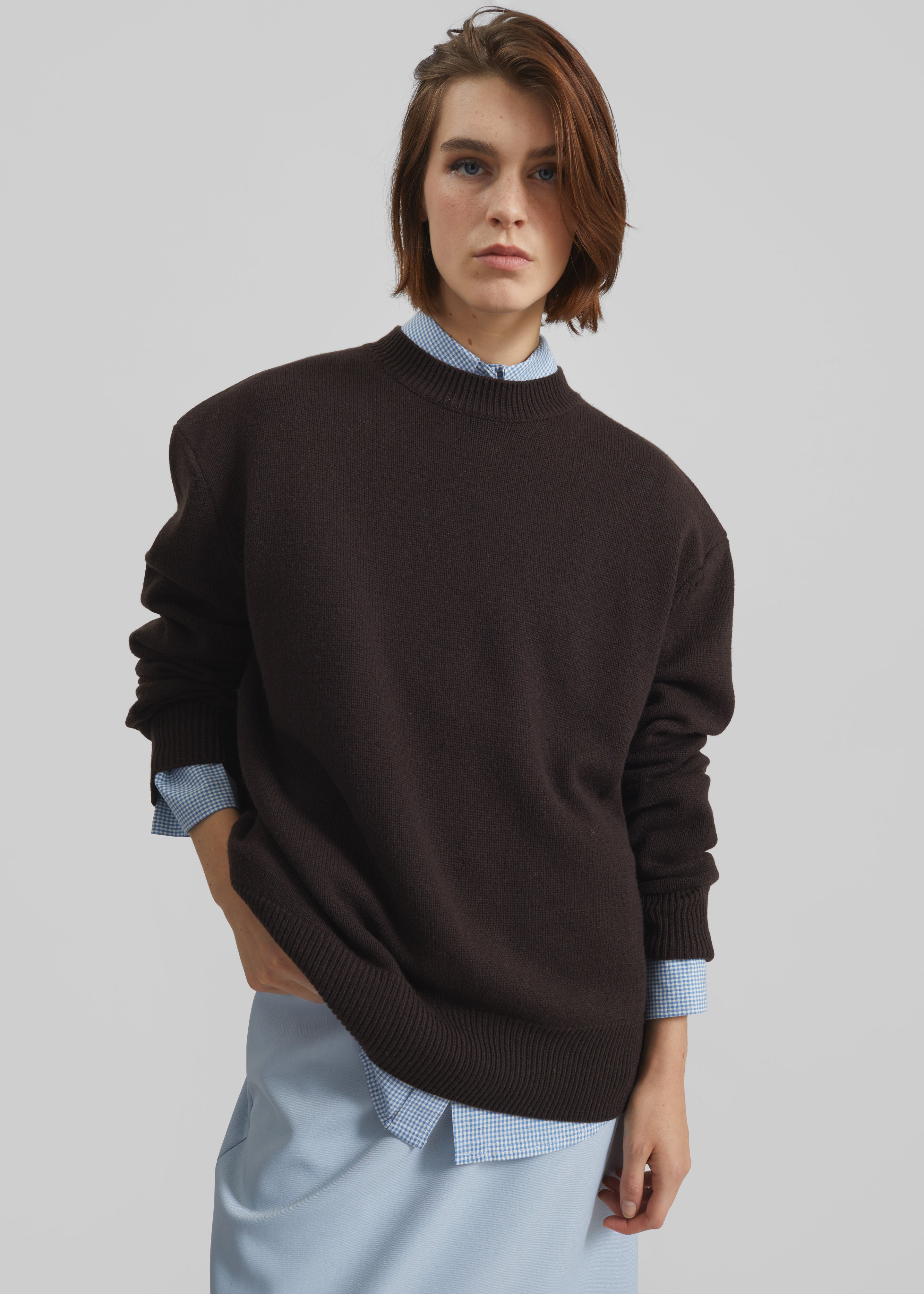 Rafaela Padded Knit Sweater - Dark Brown - 5