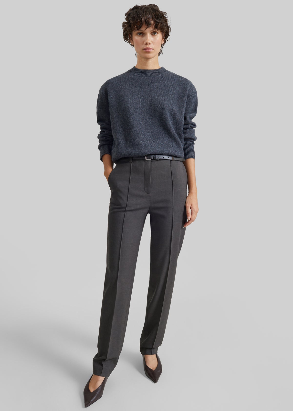 Shop the look image for Rafaela Padded Knit Sweater - Dark Grey Melange