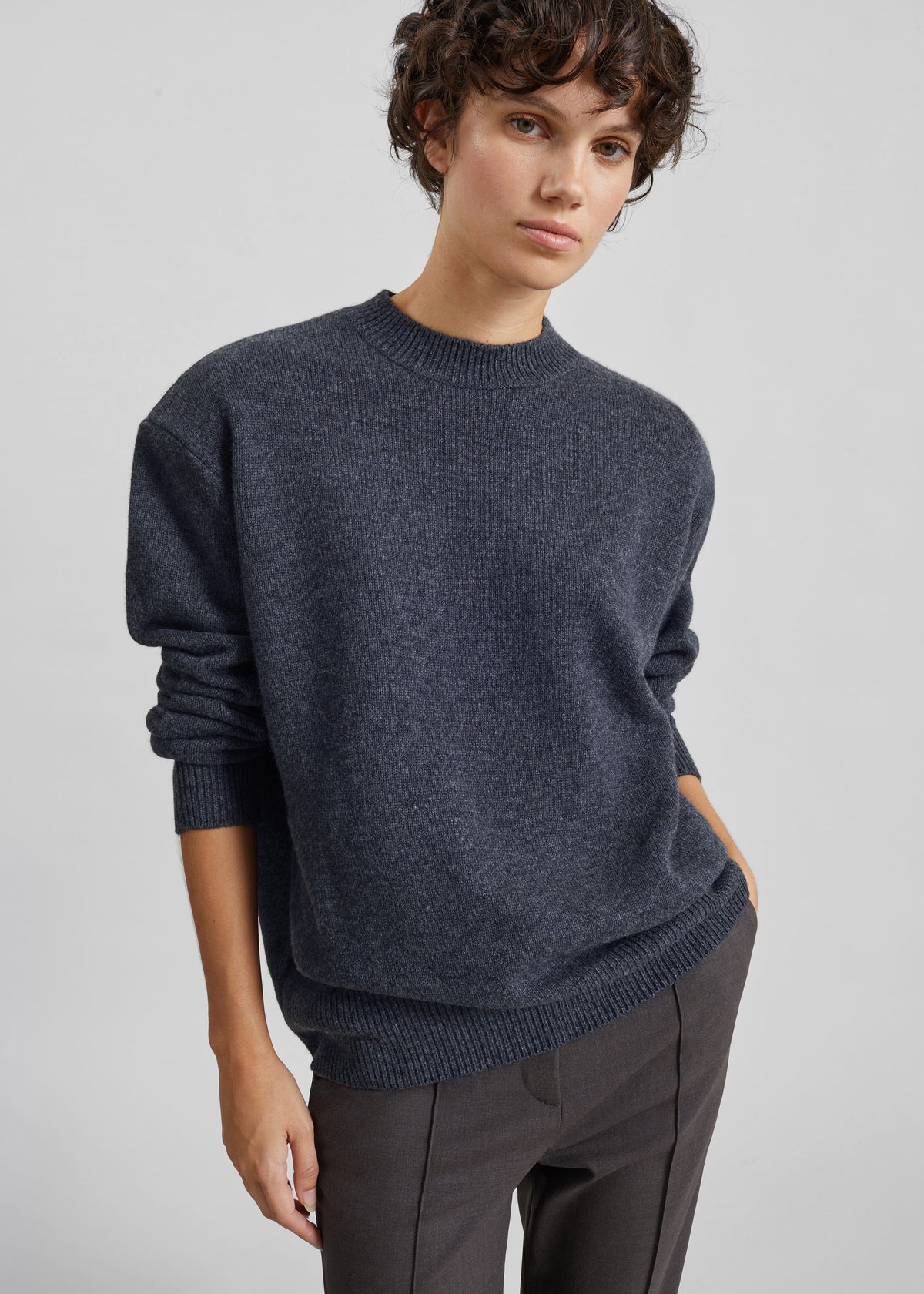 Rafaela Padded Knit Sweater - Dark Grey Melange