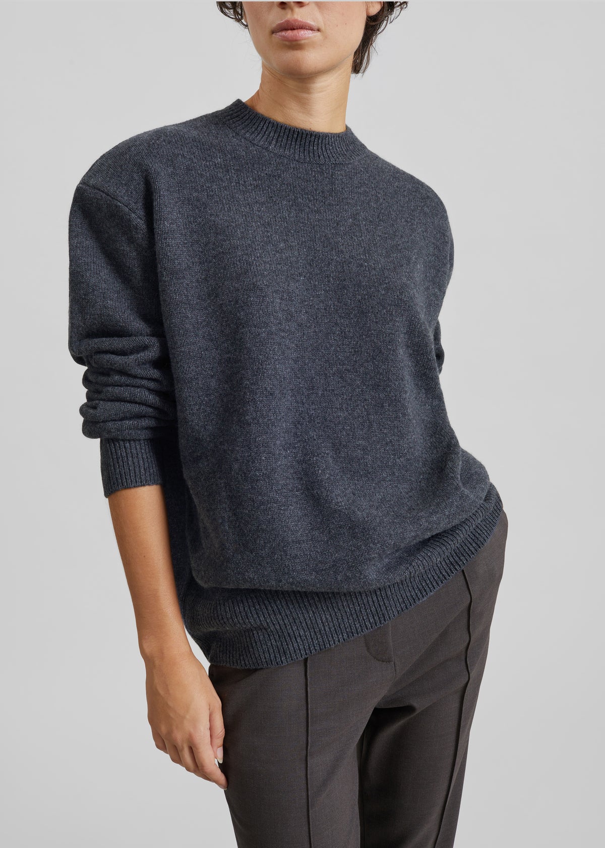 Rafaela Padded Knit Sweater - Dark Grey Melange