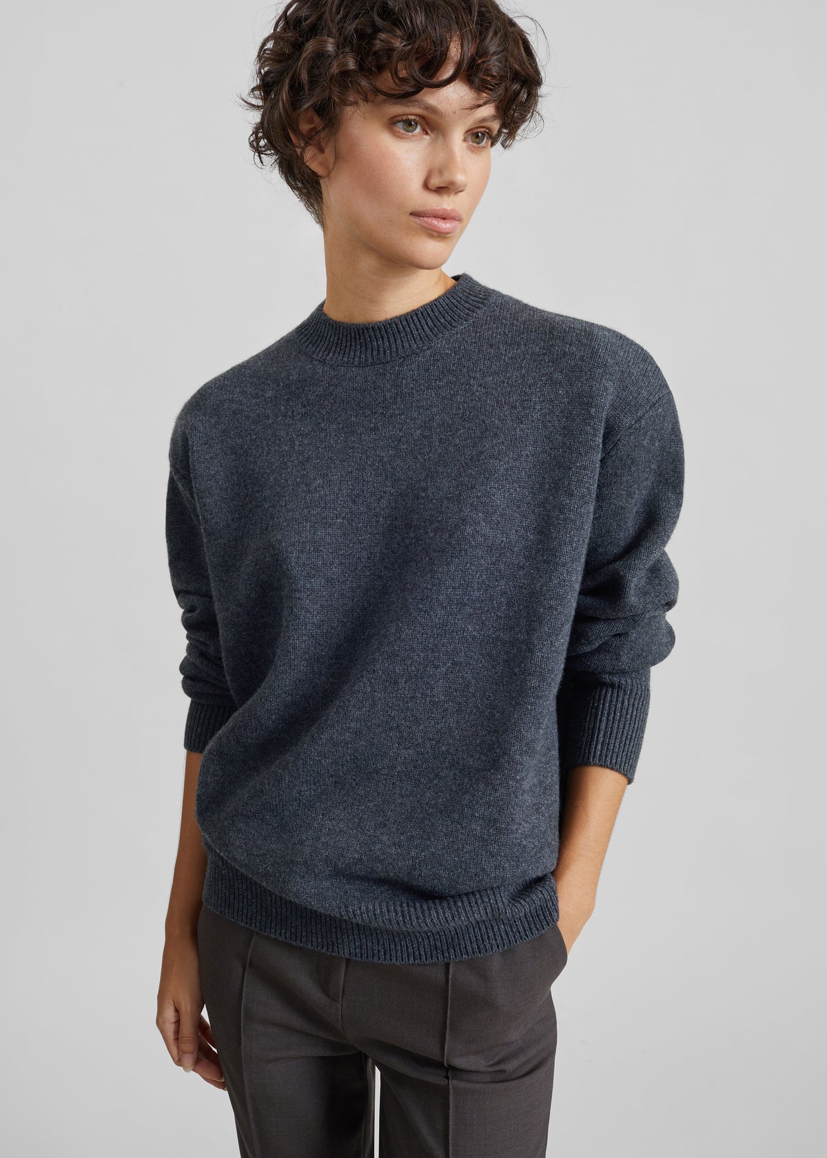 Rafaela Padded Knit Sweater - Dark Grey Melange