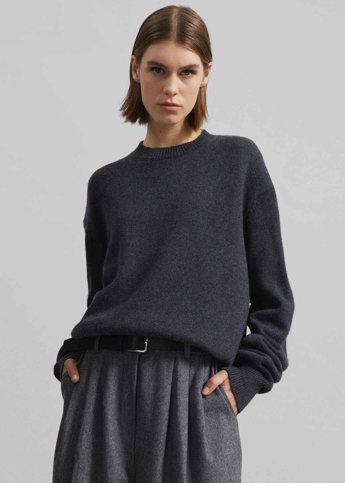 Rafaela Padded Knit Sweater - Dark Grey Melange - 1