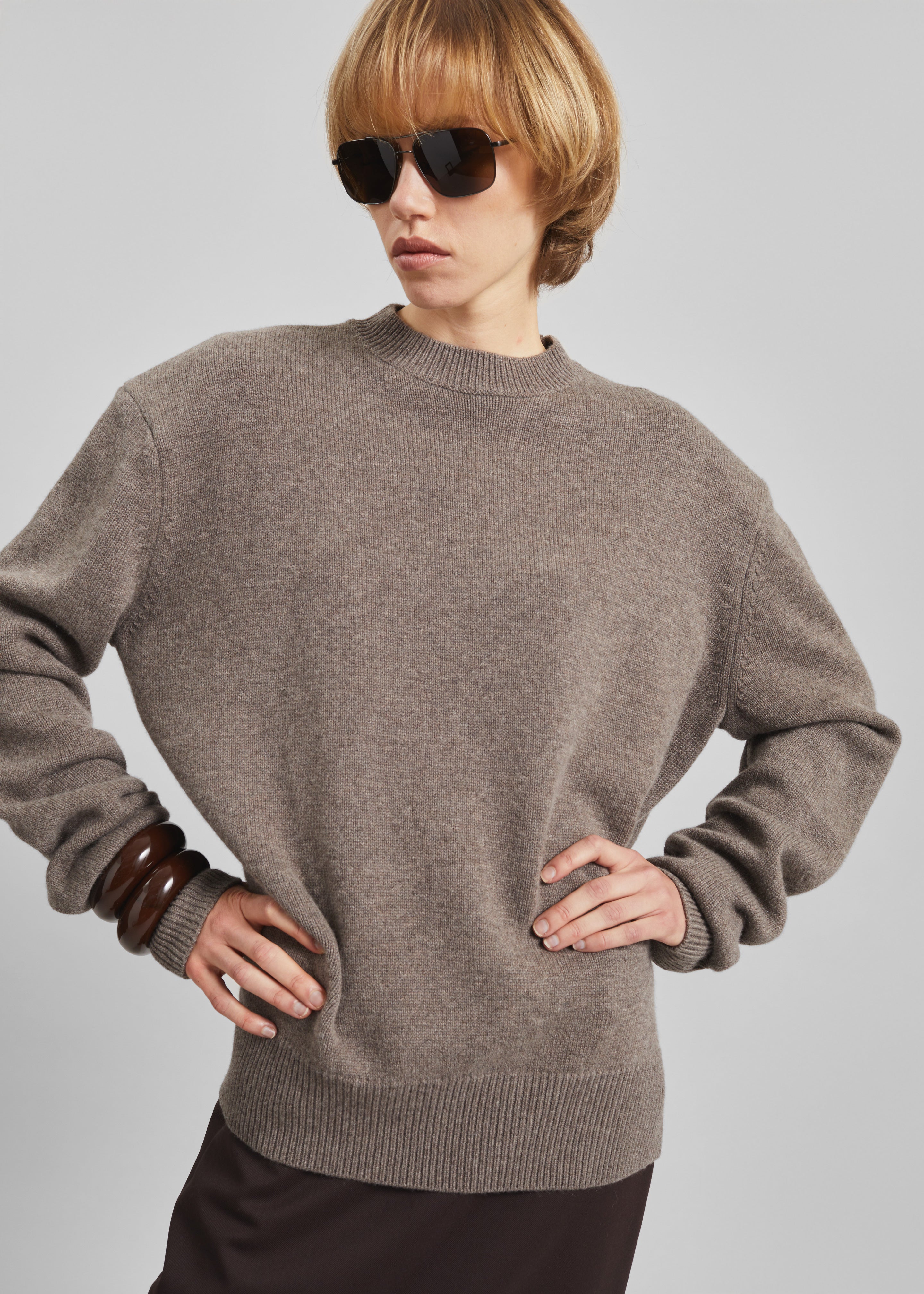 Rafaela Padded Knit Sweater - Dark Taupe – The Frankie Shop