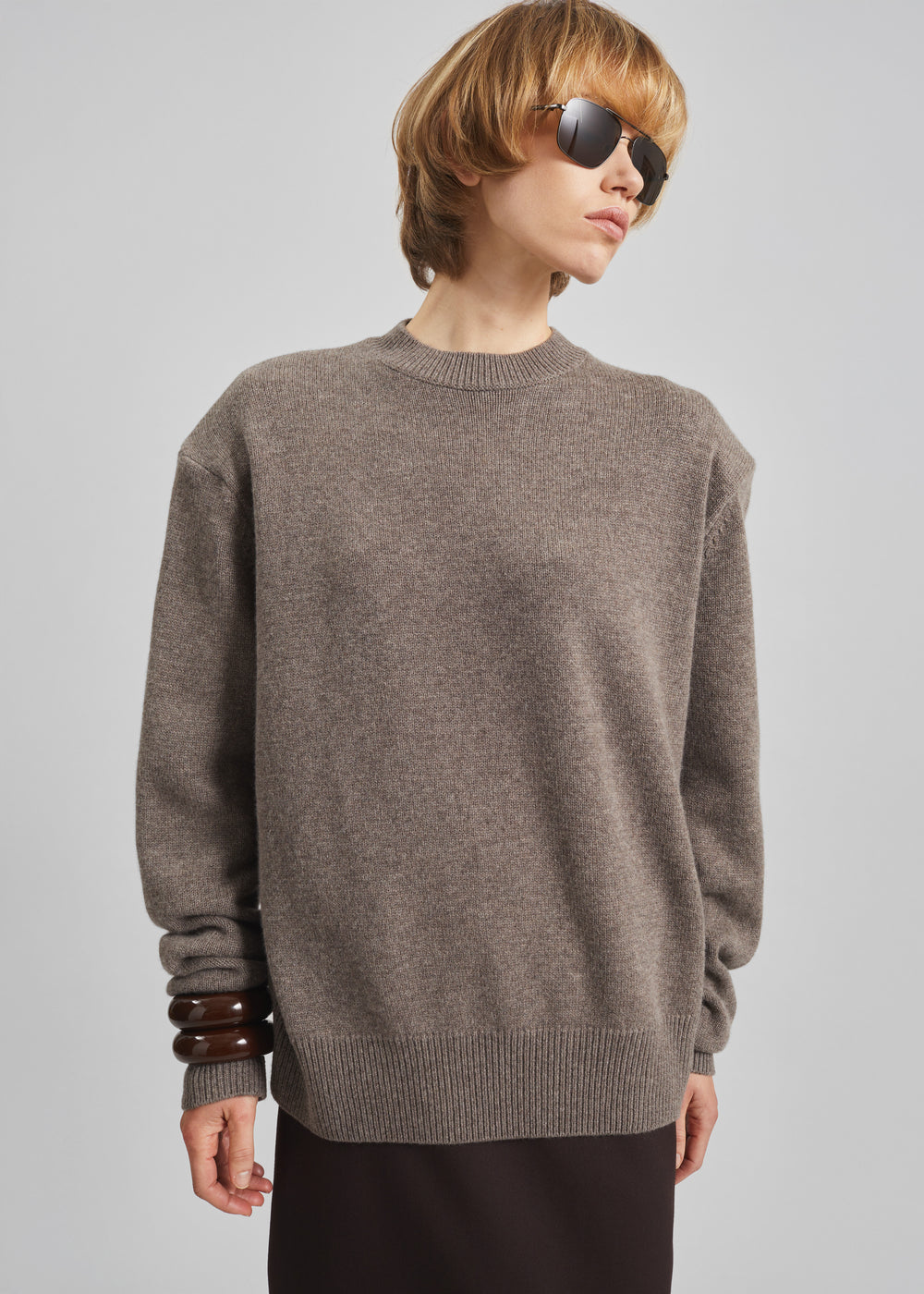 Rafaela Padded Knit Sweater - Dark Taupe - 1