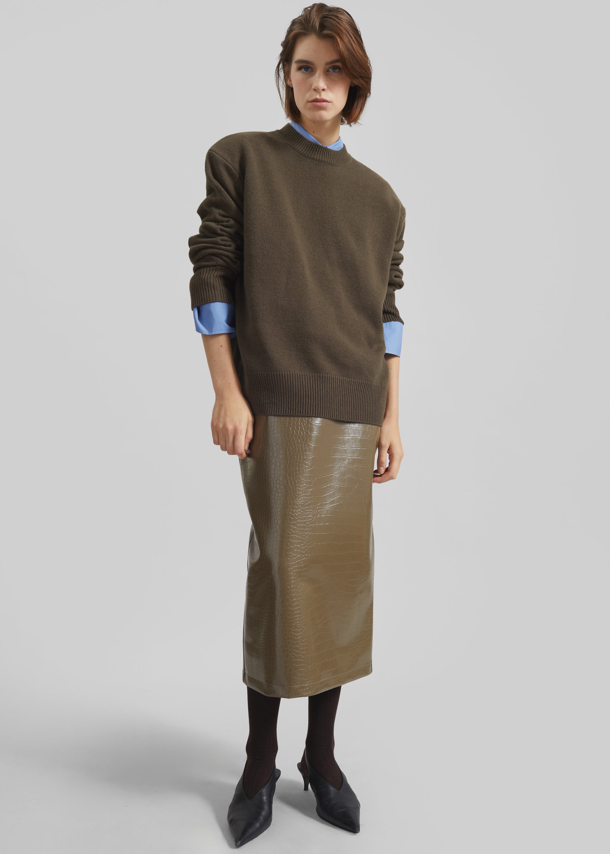 Shop the look image for Rafaela Padded Knit Sweater - Olive