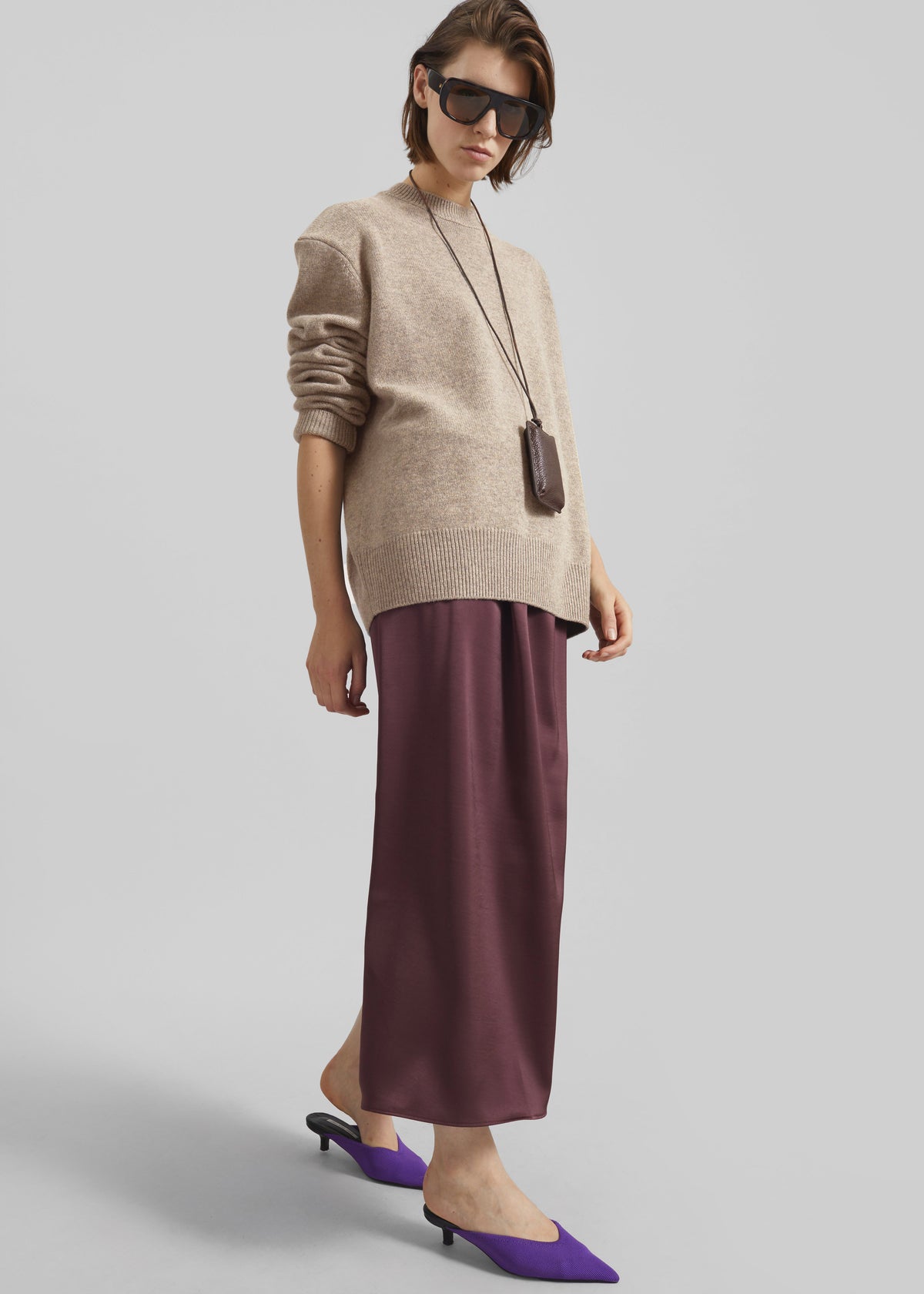 Loray Satin Midi Skirt - Burgundy - 4