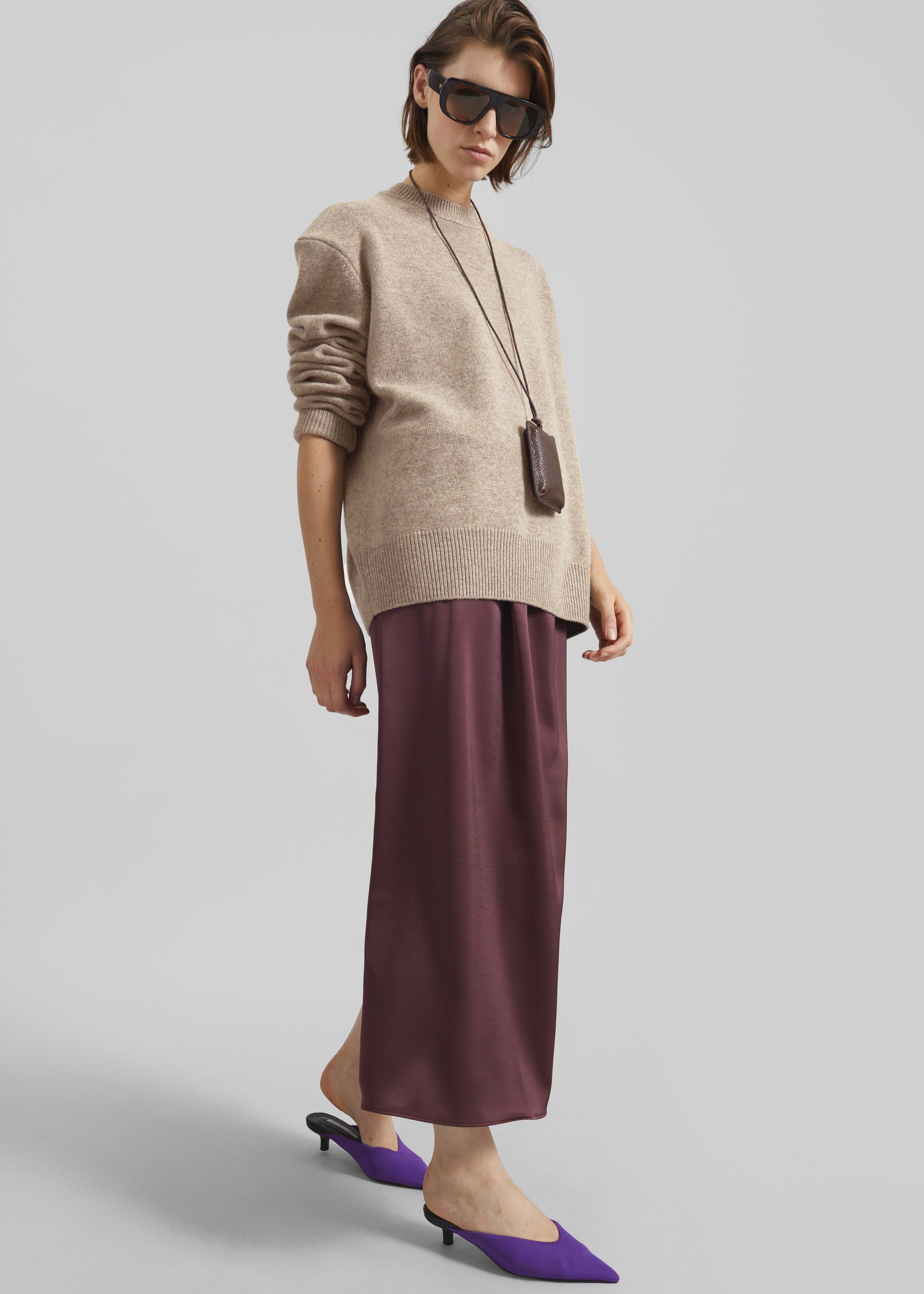 Loray Satin Midi Skirt - Burgundy - 4