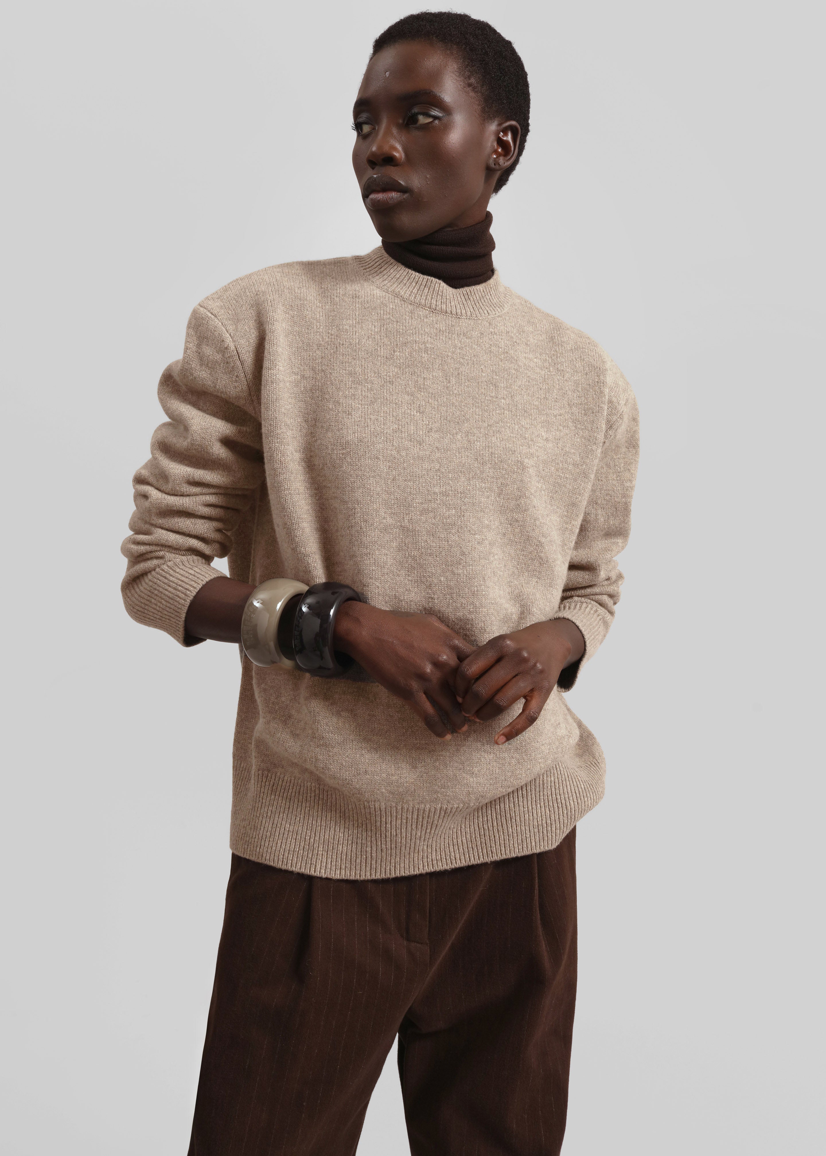 トップス Anatomica 1PLY CREW NECK SWEATER/40 FAWN Rafaela Padded Knit Sweater - Taupe – The Frankie Shop