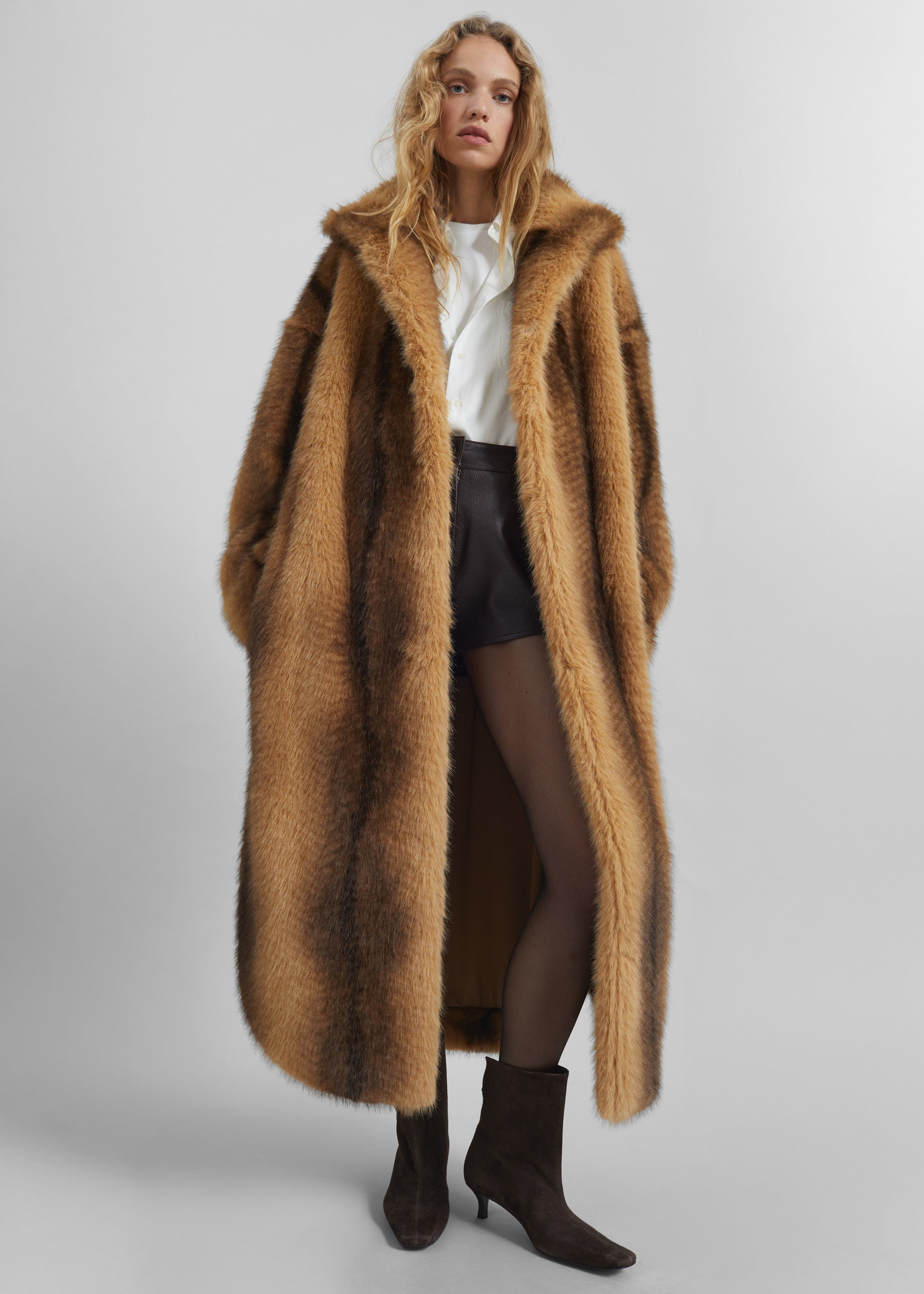 Shop the look image for Ravello Faux Fur Robe Coat - Beige/Brown